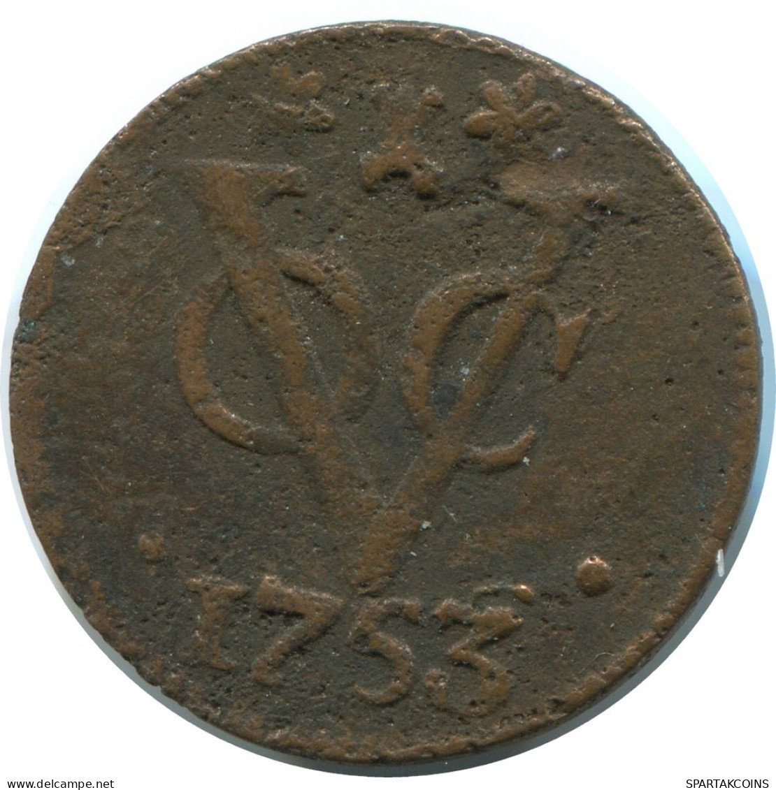 1753 HOLLAND VOC DUIT NETHERLANDS EAST INDIA RR *1753* COLONIAL COIN #AE821.27.U - Indes Néerlandaises