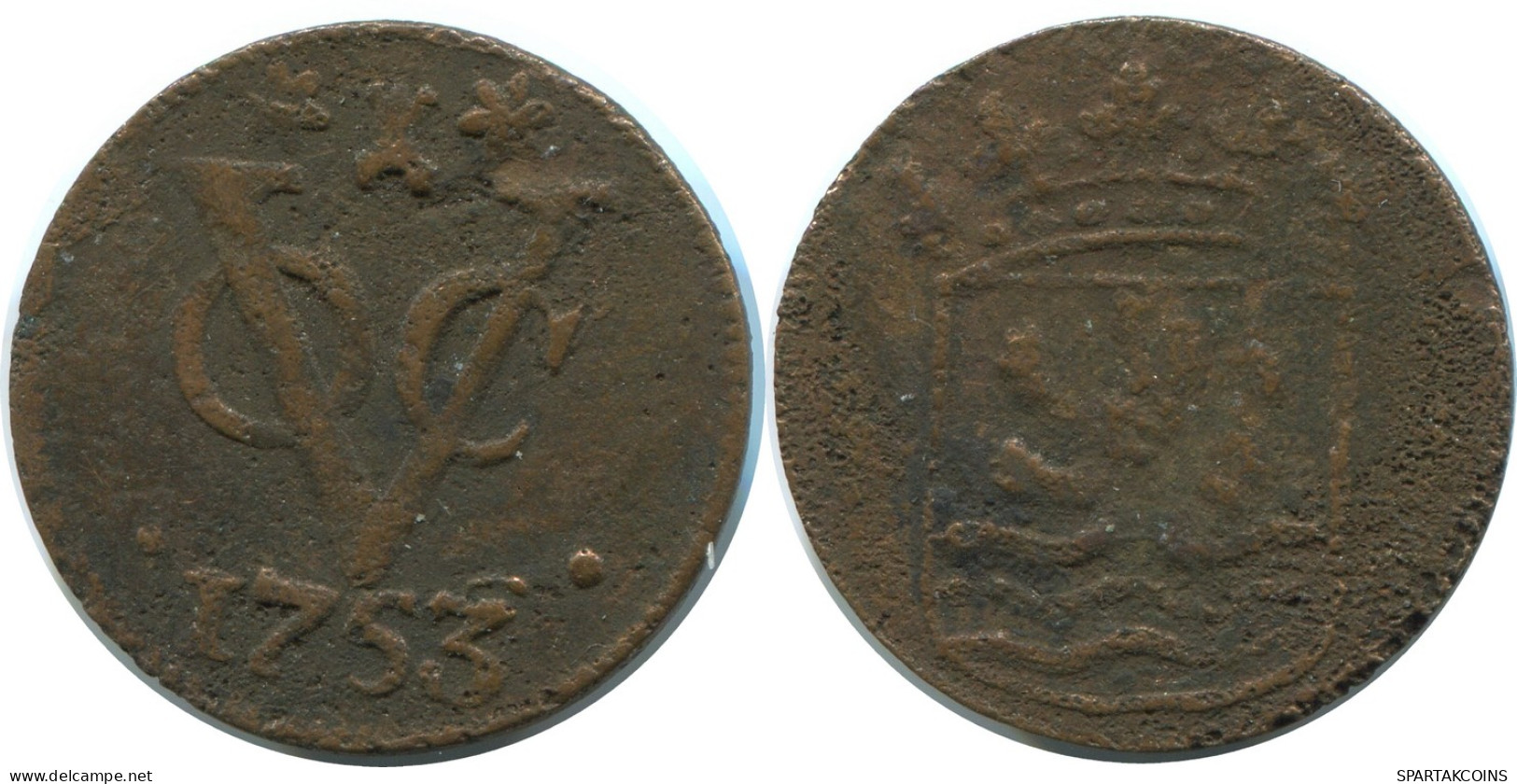 1753 HOLLAND VOC DUIT NETHERLANDS EAST INDIA RR *1753* COLONIAL COIN #AE821.27.U - Indes Néerlandaises