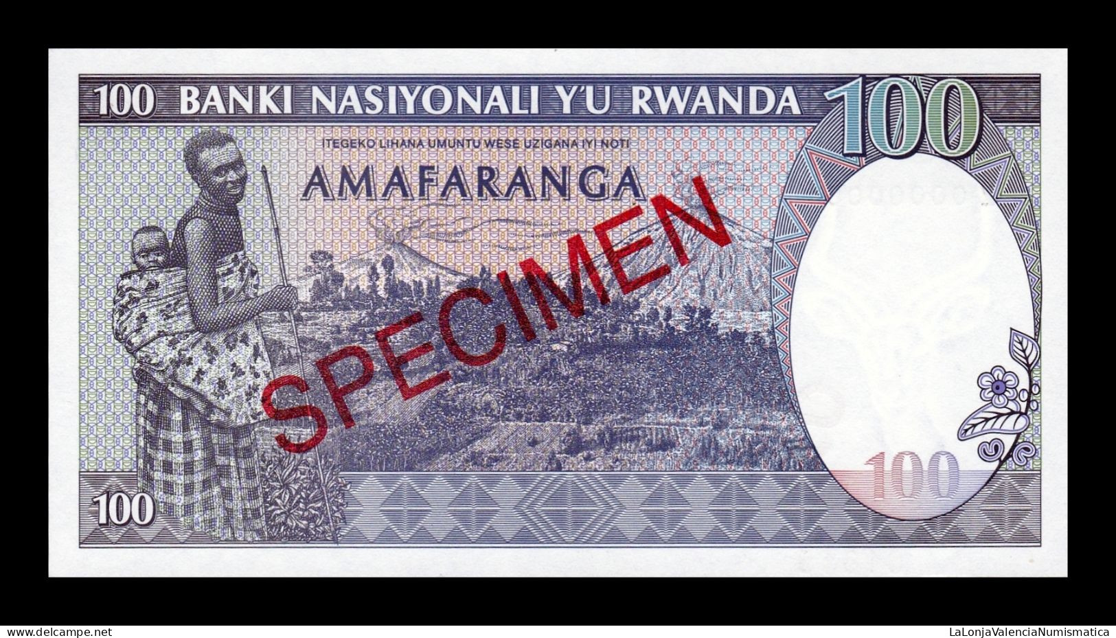 Ruanda Rwanda 100 Francs 1989 Pick 19s Specimen Sc Unc - Ruanda