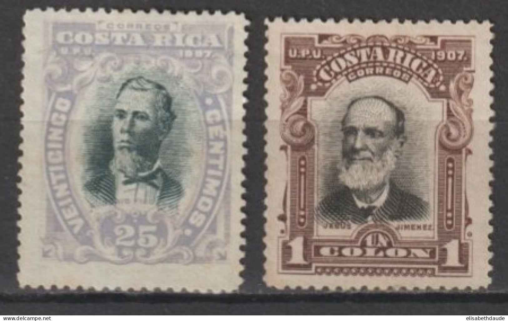 COSTA RICA - 1907 - YVERT N°61+63 (*) SANS GOMME - COTE = 160 EUR - Costa Rica