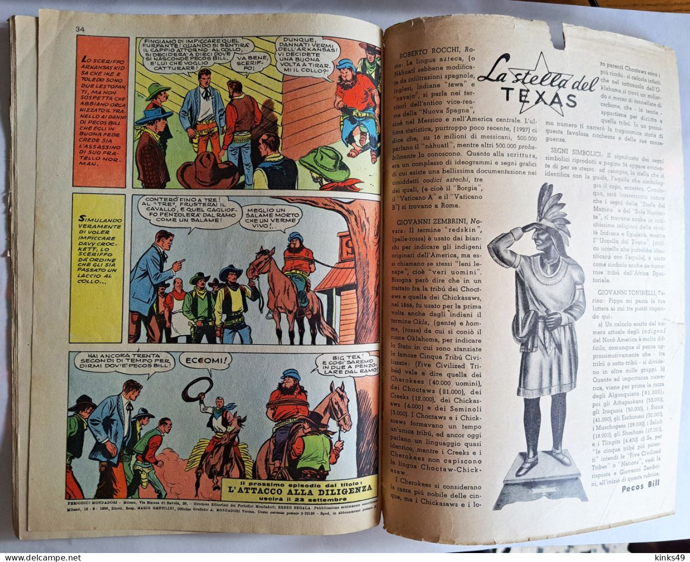 B225> PECOS BILL Albo D'Oro Mondadori N° 227 - XXIII° Episodio < Il Sentiero Degli Agguati > 16 SETT. 1950 - Prime Edizioni