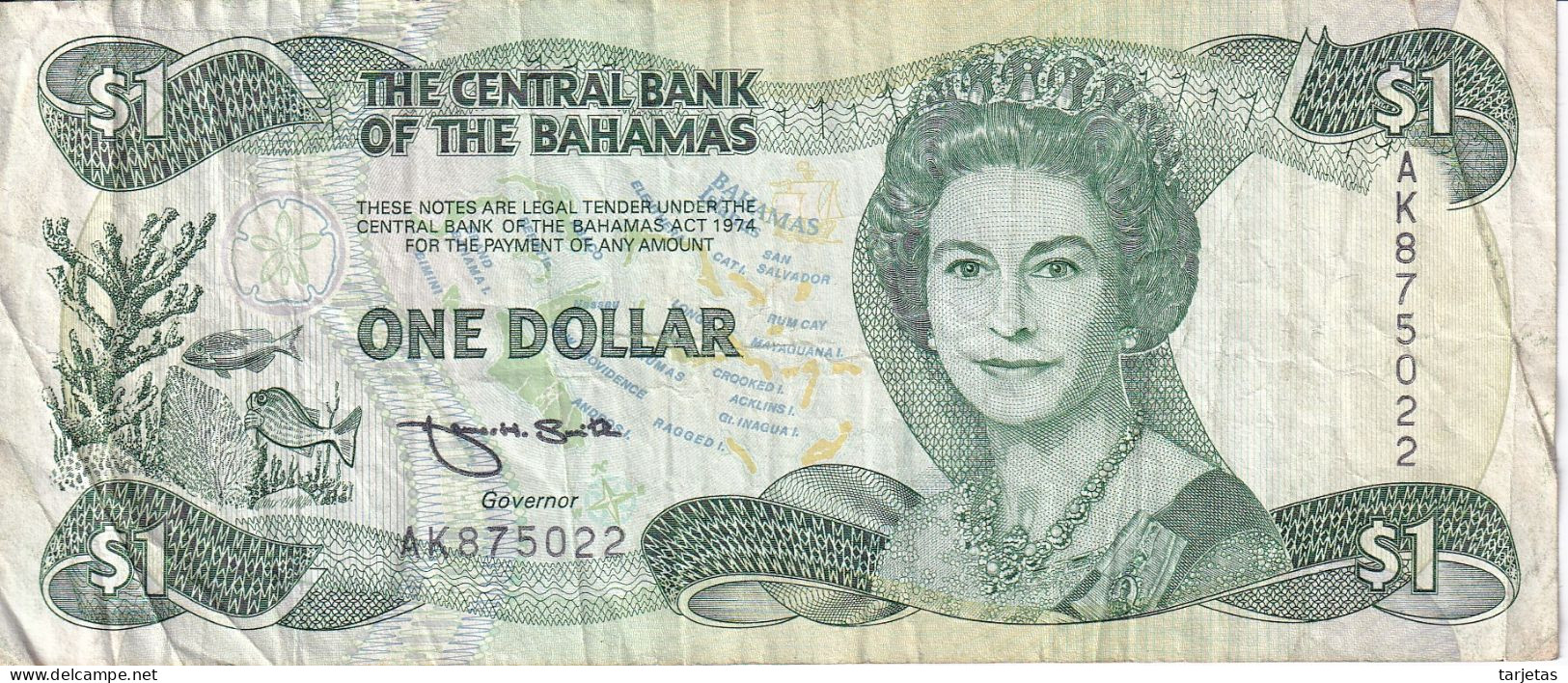 BILLETE DE BAHAMAS DE 1 DOLLAR DEL AÑO 1974  (BANKNOTE) - Bahama's