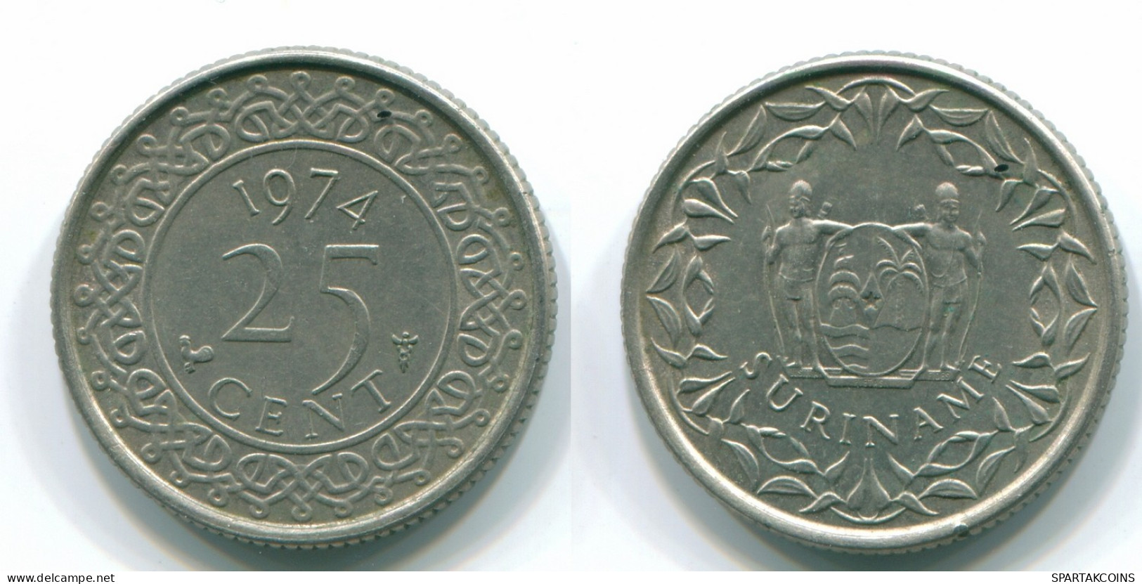 25 CENTS 1974 SURINAME NEERLANDÉS NETHERLANDS Nickel Colonial Moneda #S11240.E - Suriname 1975 - ...