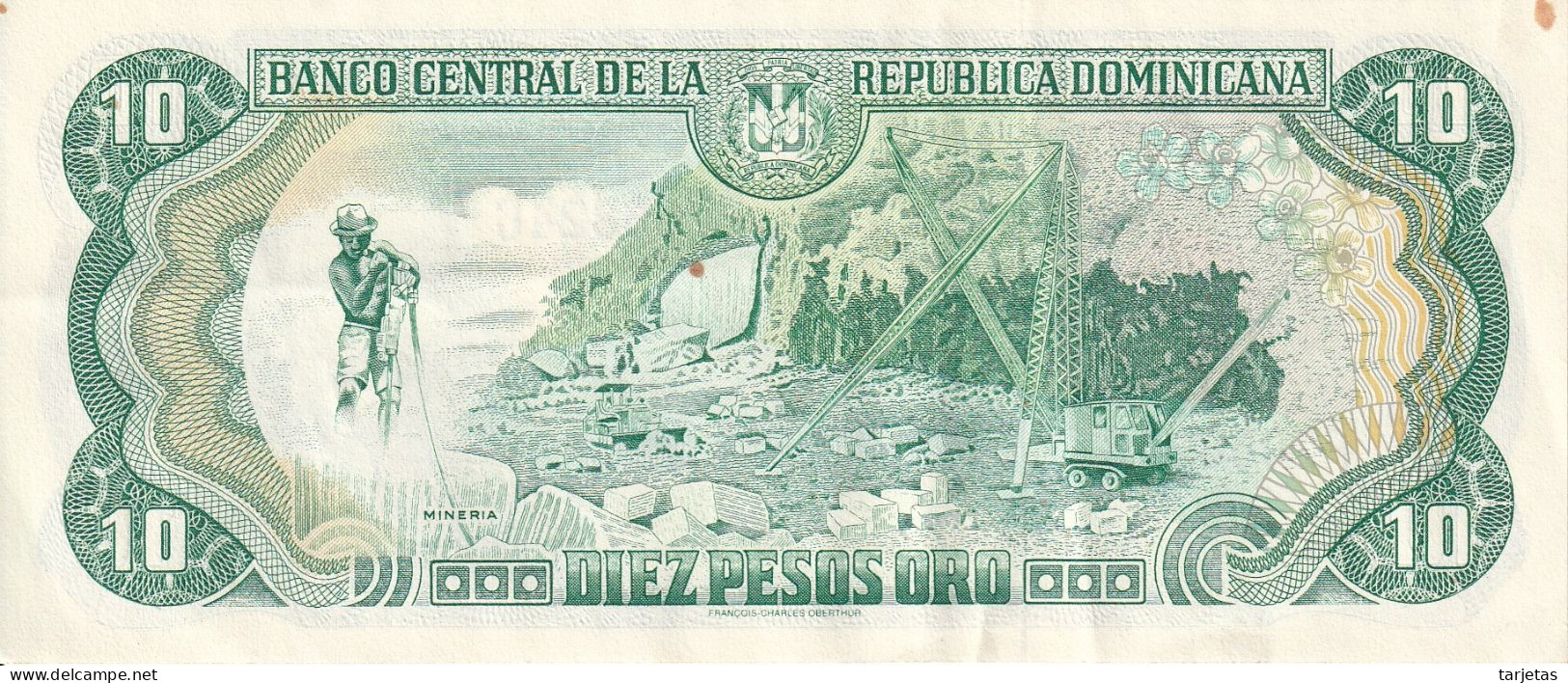 BILLETE DE REP. DOMINICANA DE 10 PESOS ORO DEL AÑO 1996 SERIE F (BANKNOTE) - Repubblica Dominicana