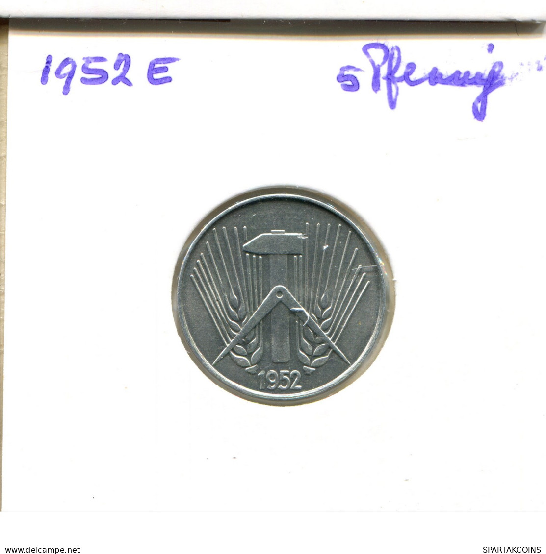 5 PFENNIG 1952 A DDR EAST ALEMANIA Moneda GERMANY #DB121.E - 5 Pfennig