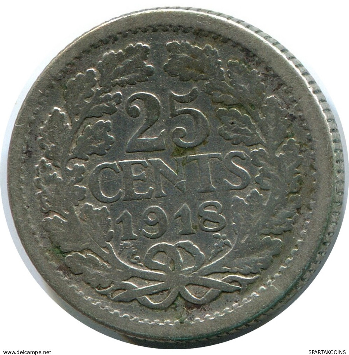 25 CENTS 1918 NEERLANDÉS NETHERLANDS PLATA Moneda #AR936.E - Monedas En Oro Y Plata