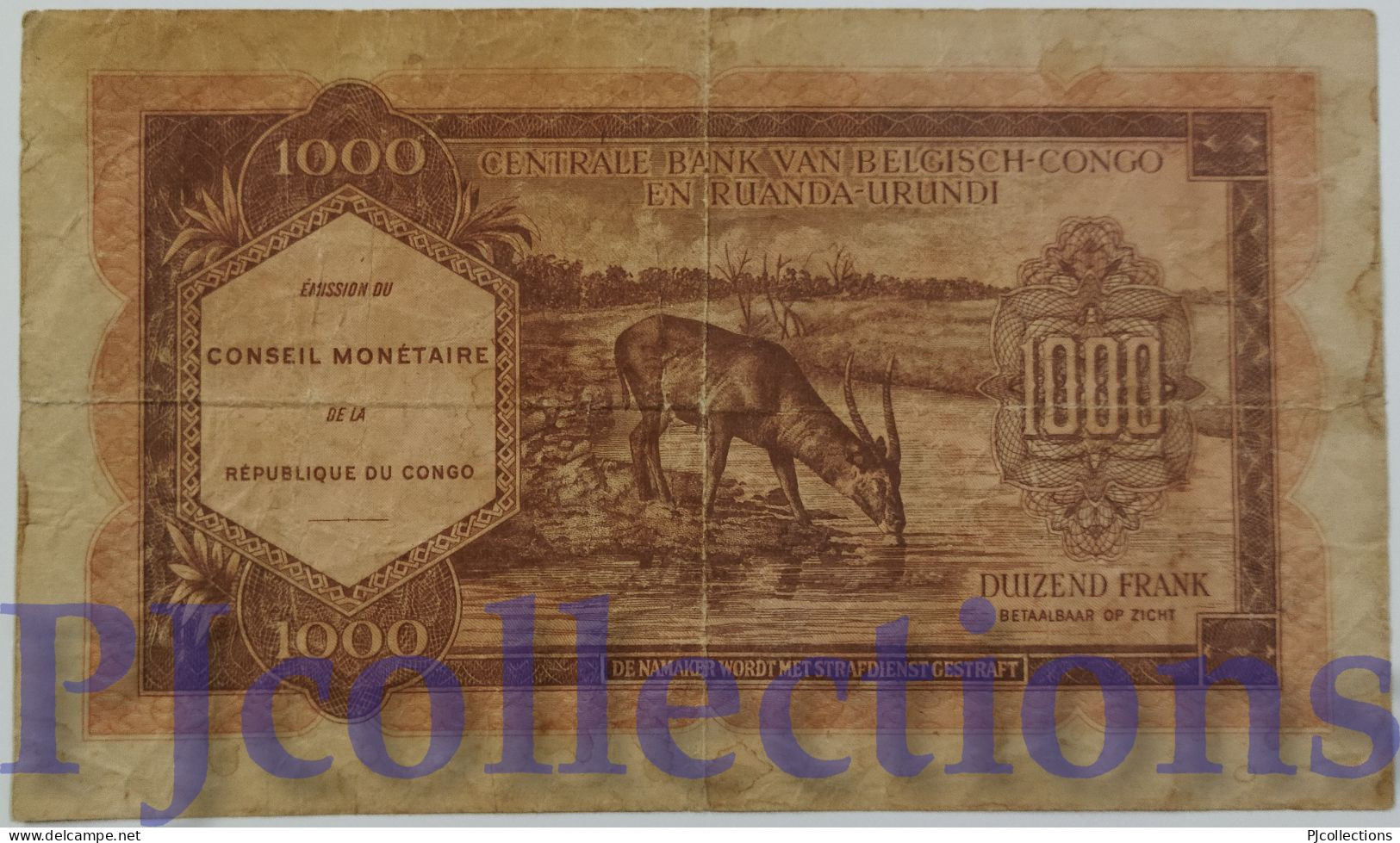 CONGO DEMOCRATIC REPUBBLIC 1000 FRANCS 1962 PICK 2a FINE RARE - République Démocratique Du Congo & Zaïre