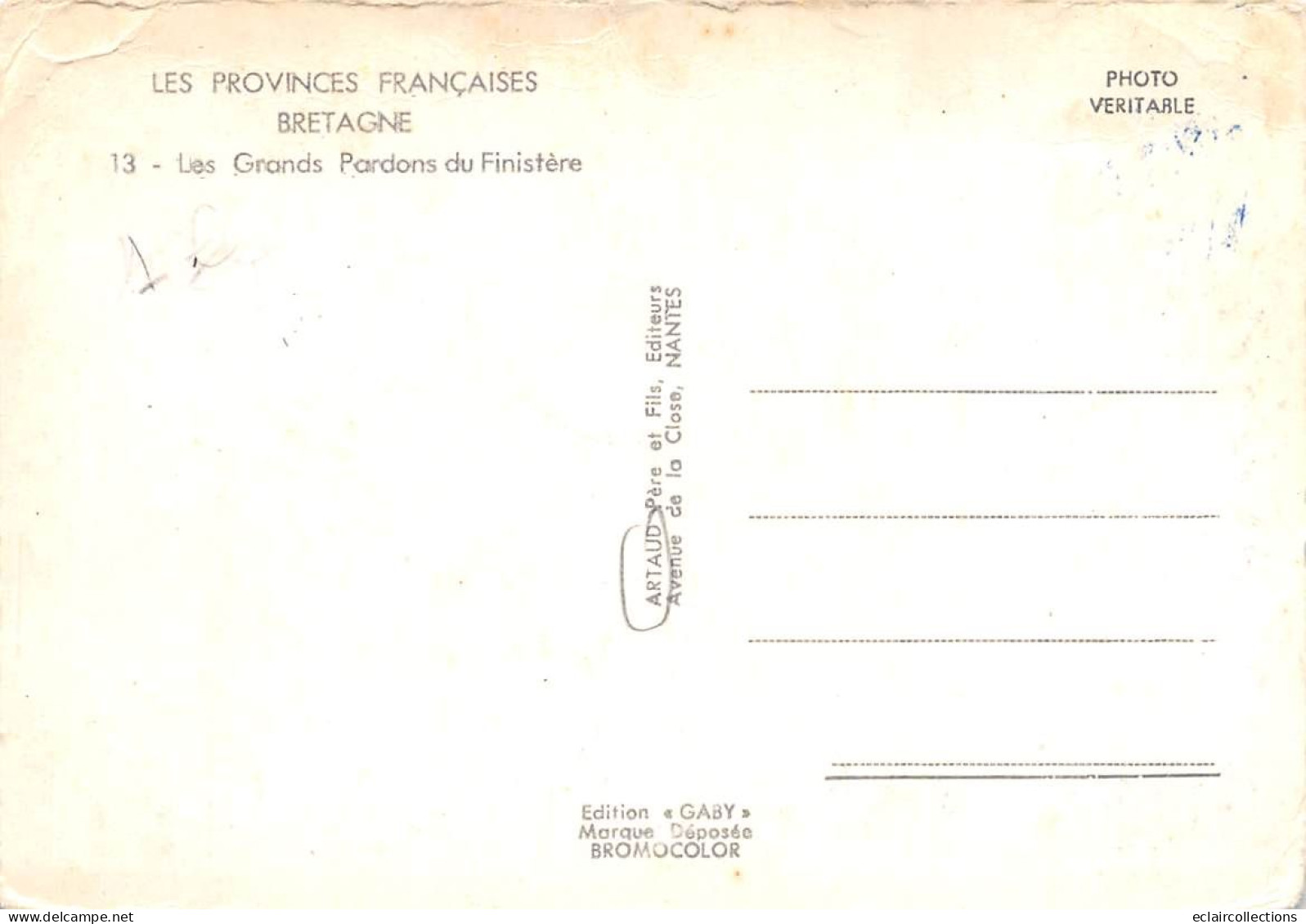 Non Localisé          29      Carte Géographique Des Grands Pardons  Du Finistère      10 X 15   (voir Scan) - Other & Unclassified