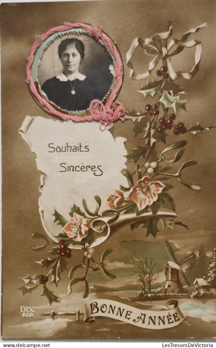 A SYSTEME - Souhait Sincères - Bonne Année - Photo De Femmes - Gui - Carte Postale Ancienne - Met Mechanische Systemen