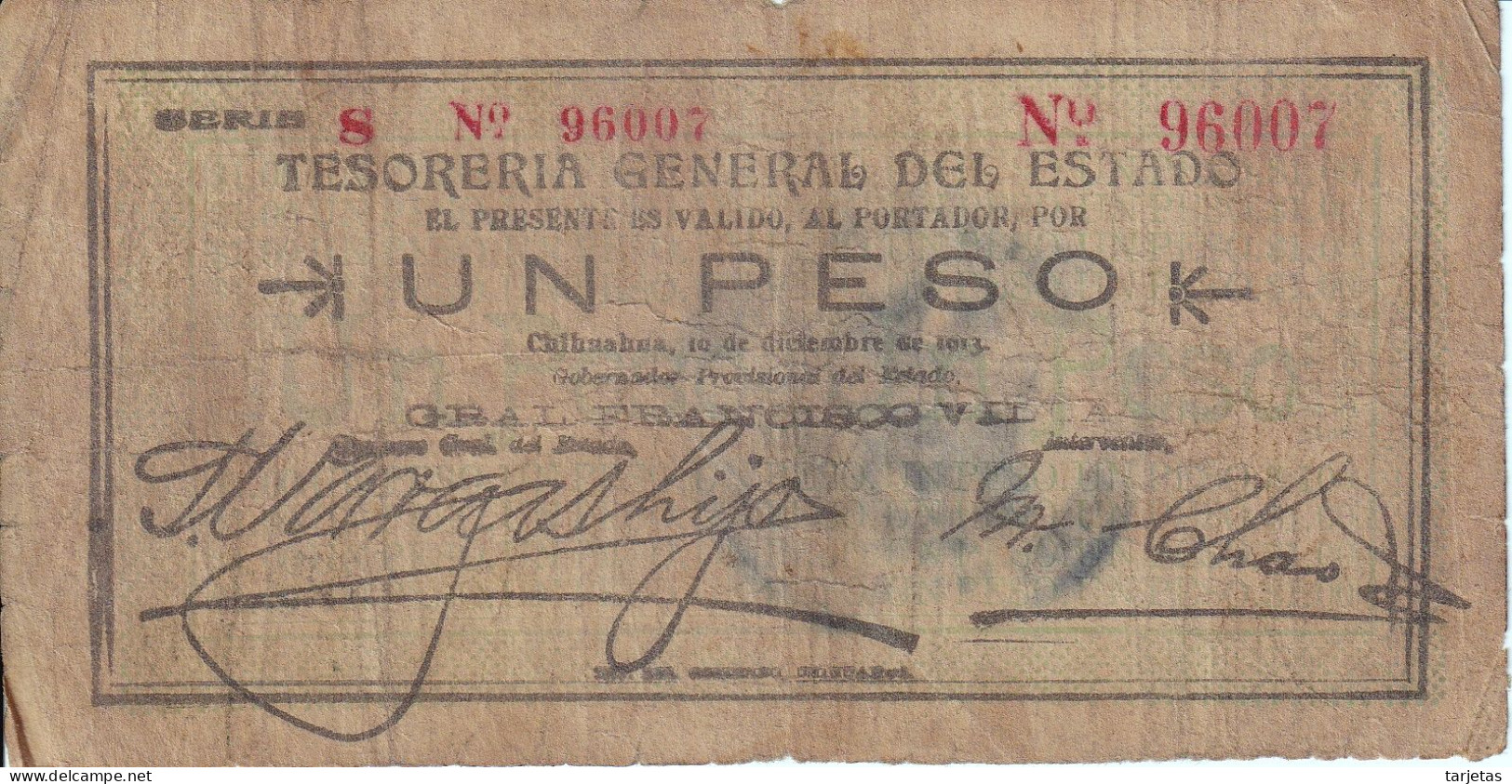 BILLETE DE MEXICO DE 25 CENTAVOS DEL AÑO 1913  DE CHIHUAHUA (BANKNOTE) PANCHO VILLA - Mexico