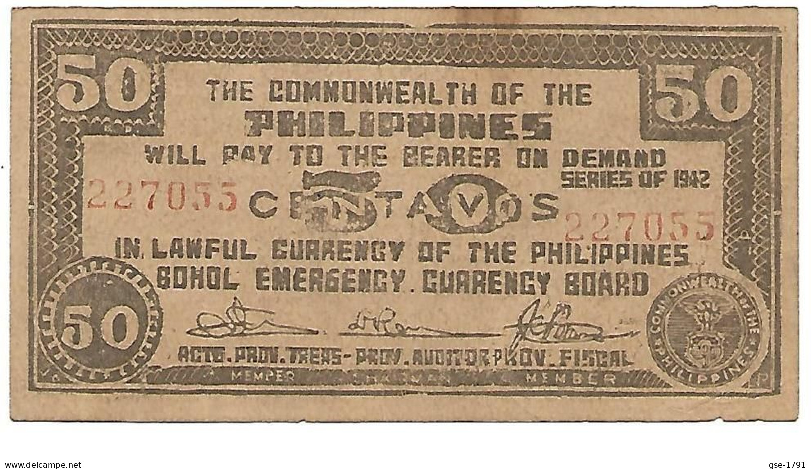 PHILIPPINES  GUERILLA   BOHOL Province  50 Centavos # 134 D  Pr. NEUF - Philippines
