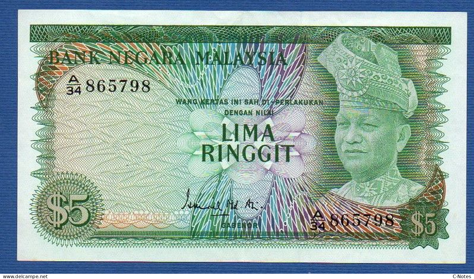 MALAYSIA - P. 2 – 5 Ringgit ND (1967-72) XF/AU,  S/n   A/34 865798 - Malesia