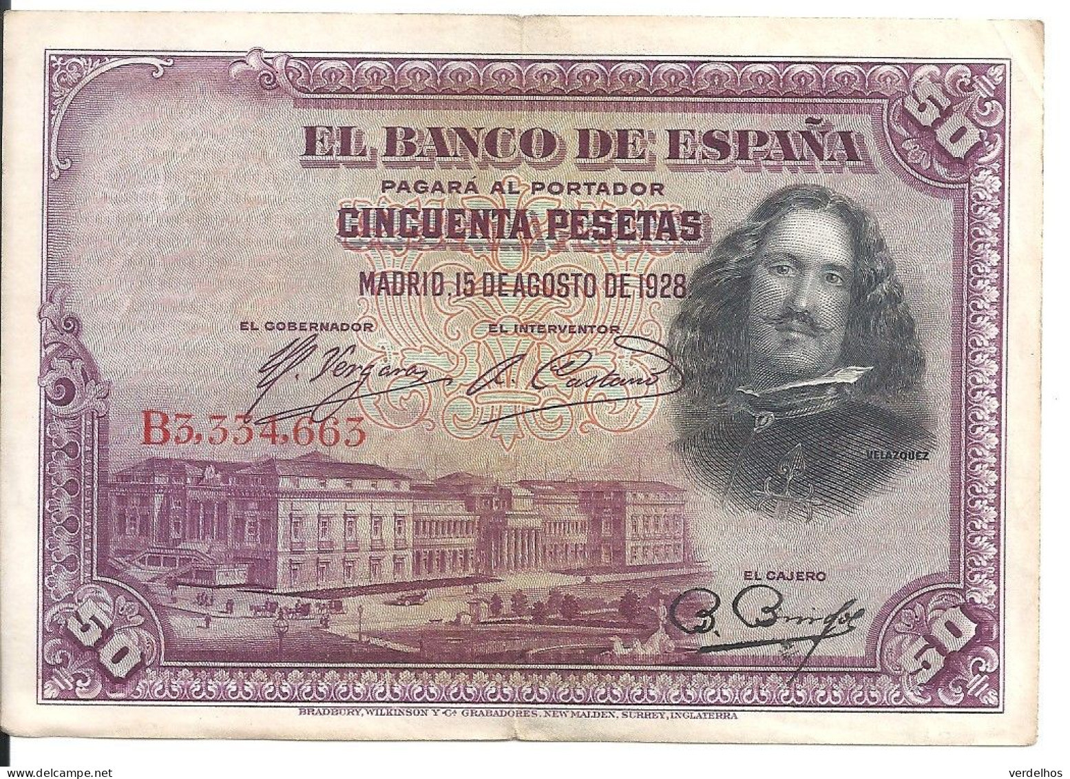 ESPAGNE 50 PESETAS 1928 VF+ P 75 - 50 Peseten