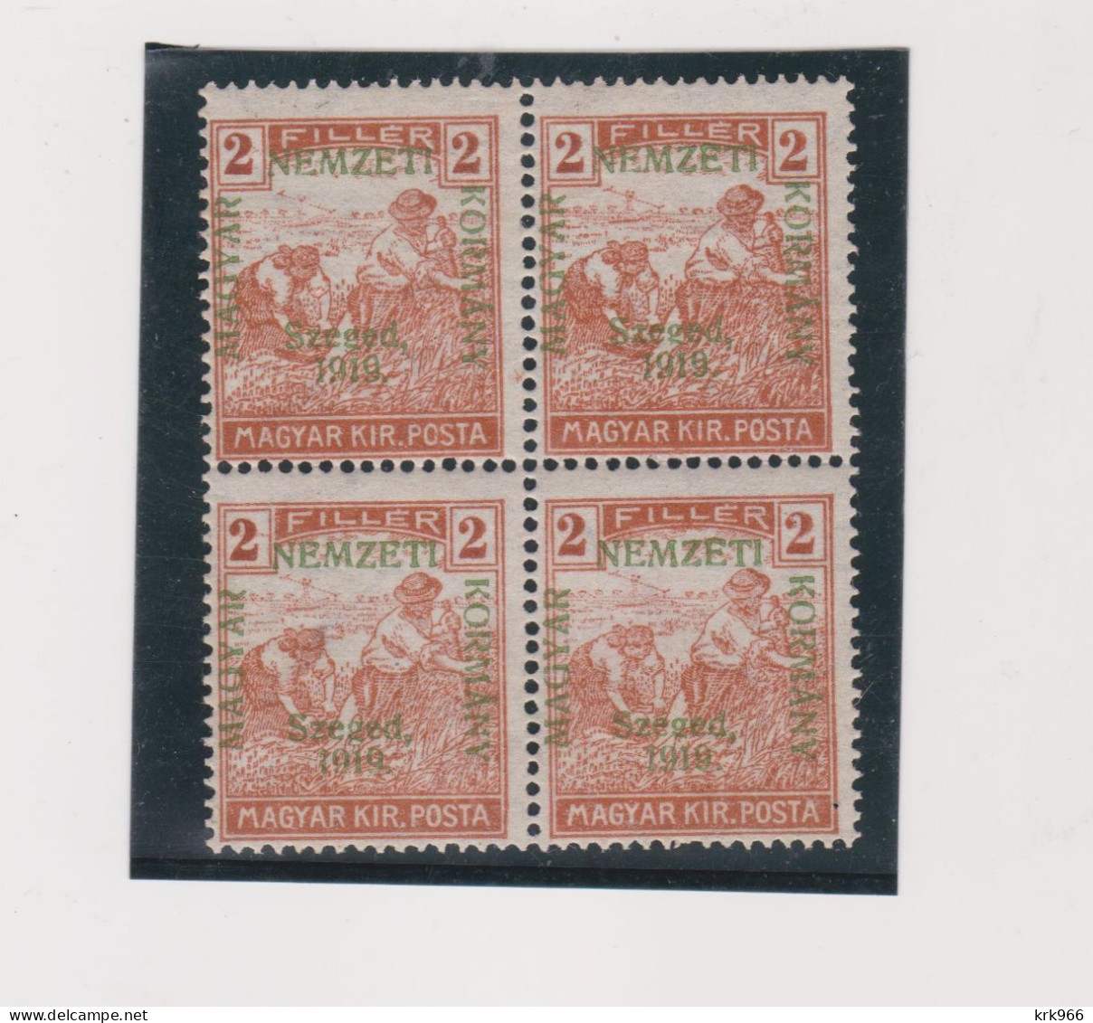 HUNGARY 1919 SZEGED SZEGEDIN Locals Mi 6 Bloc Of 4 MNH - Emissions Locales