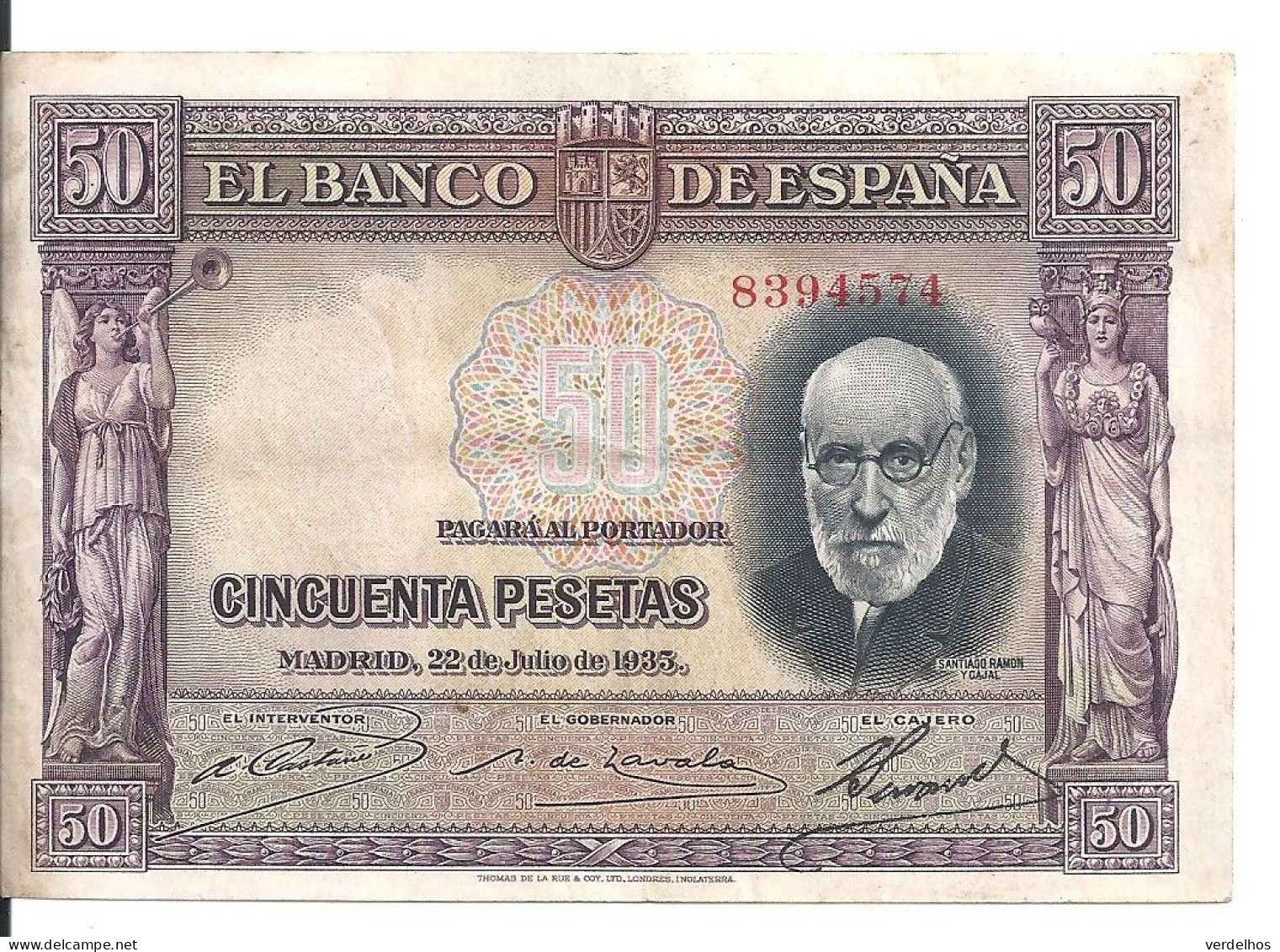 ESPAGNE 50 PESETAS 1935 VF+ P 88 - 50 Peseten