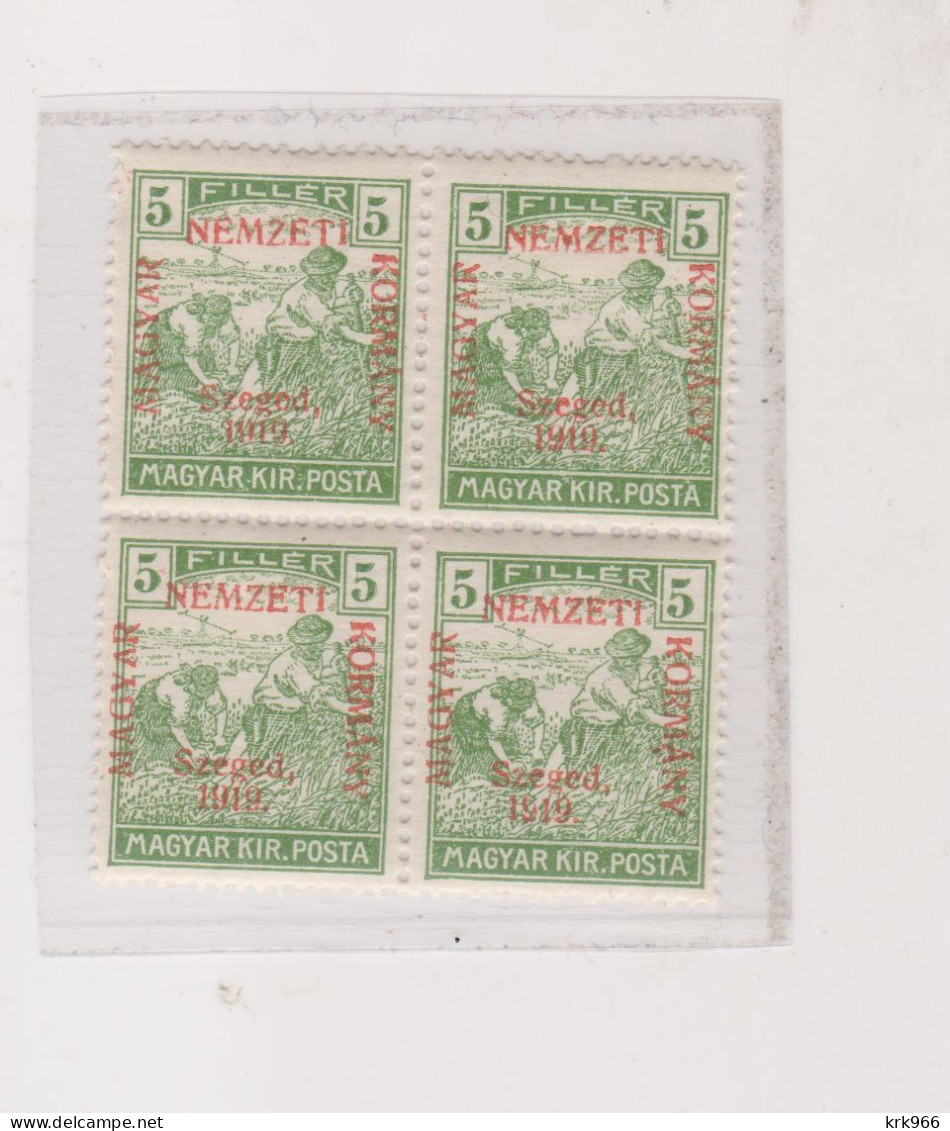 HUNGARY 1919 SZEGED SZEGEDIN Locals Mi 8 Bloc Of 4 MNH - Local Post Stamps