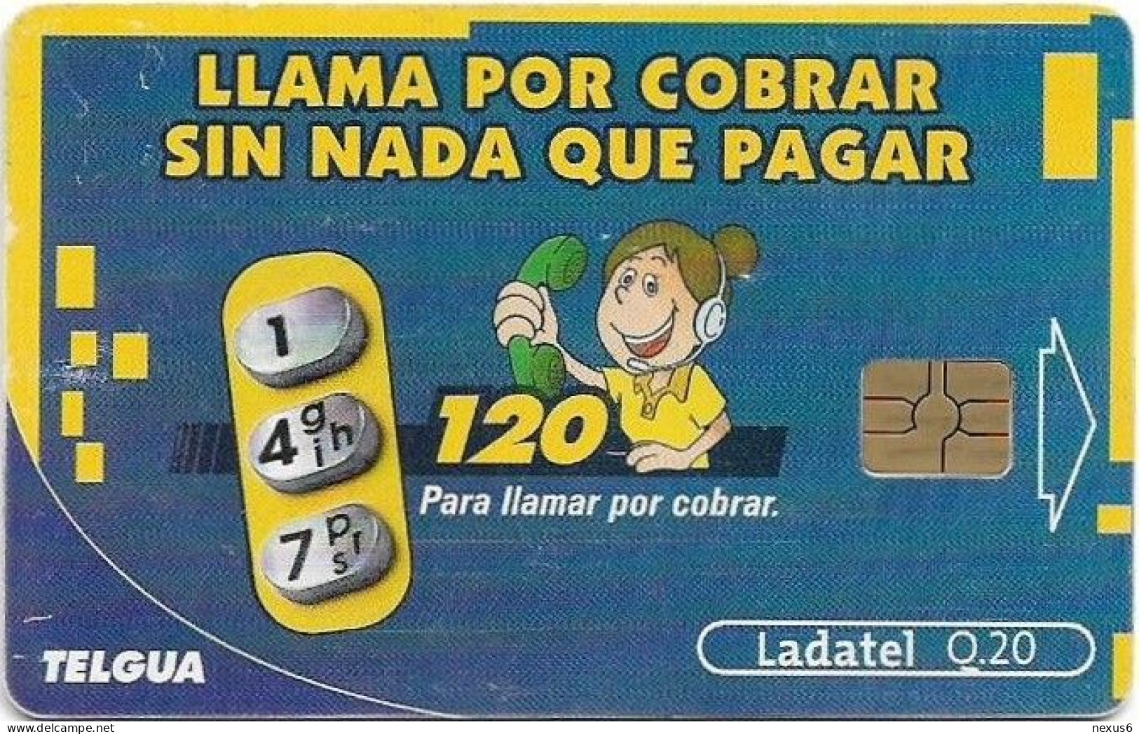 Guatemala - Telgua Ladatel - Llama Por Cobrar Sin Nada Que Pagar, Gem5 Red, 2002, 20Q, Used - Guatemala