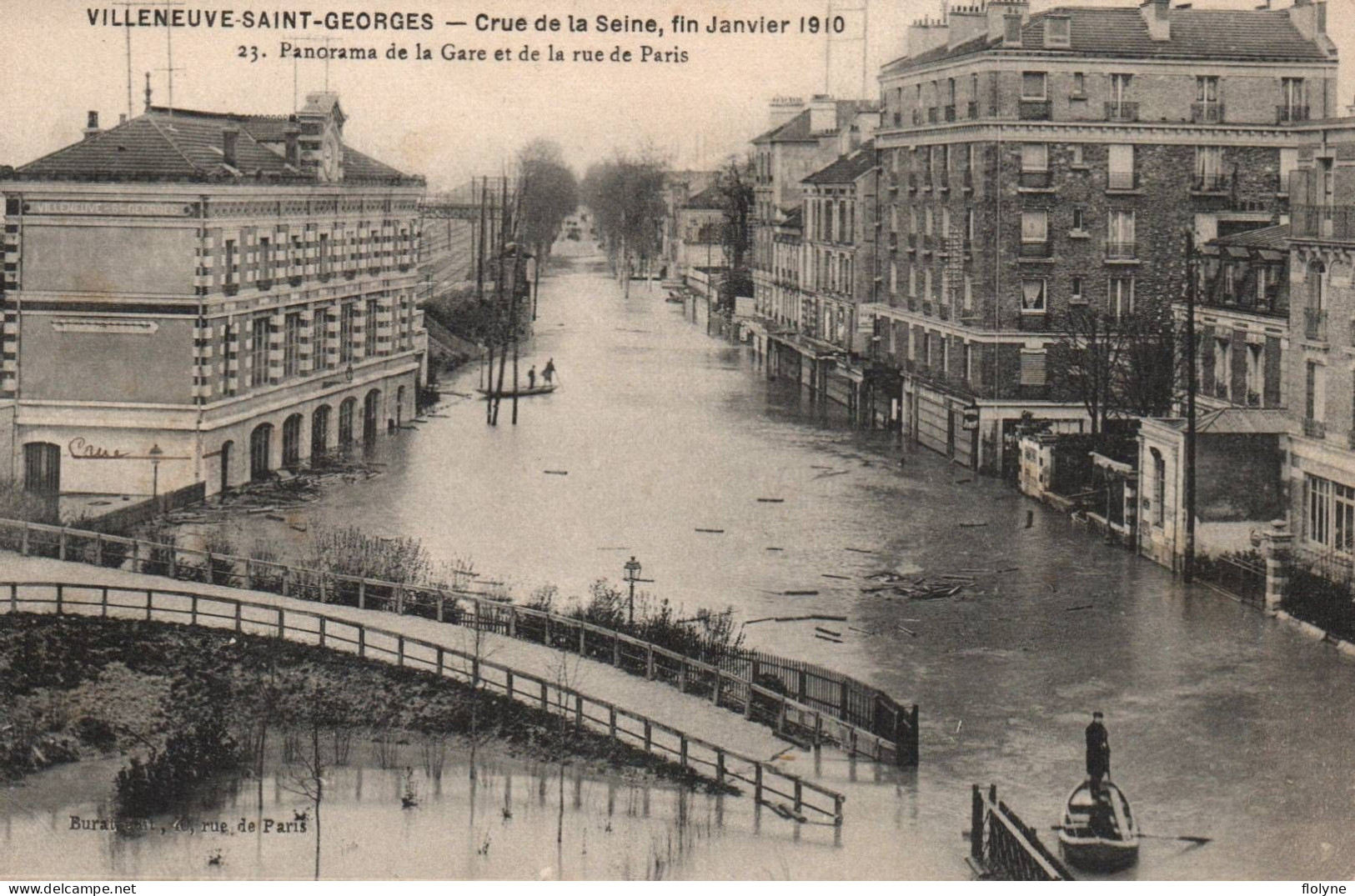 Villeneuve Saint Georges - Panorama De La Gare Et Rue De Paris Pendant La Crue De La Seine , Fin Janvier 1910 - Villeneuve Saint Georges