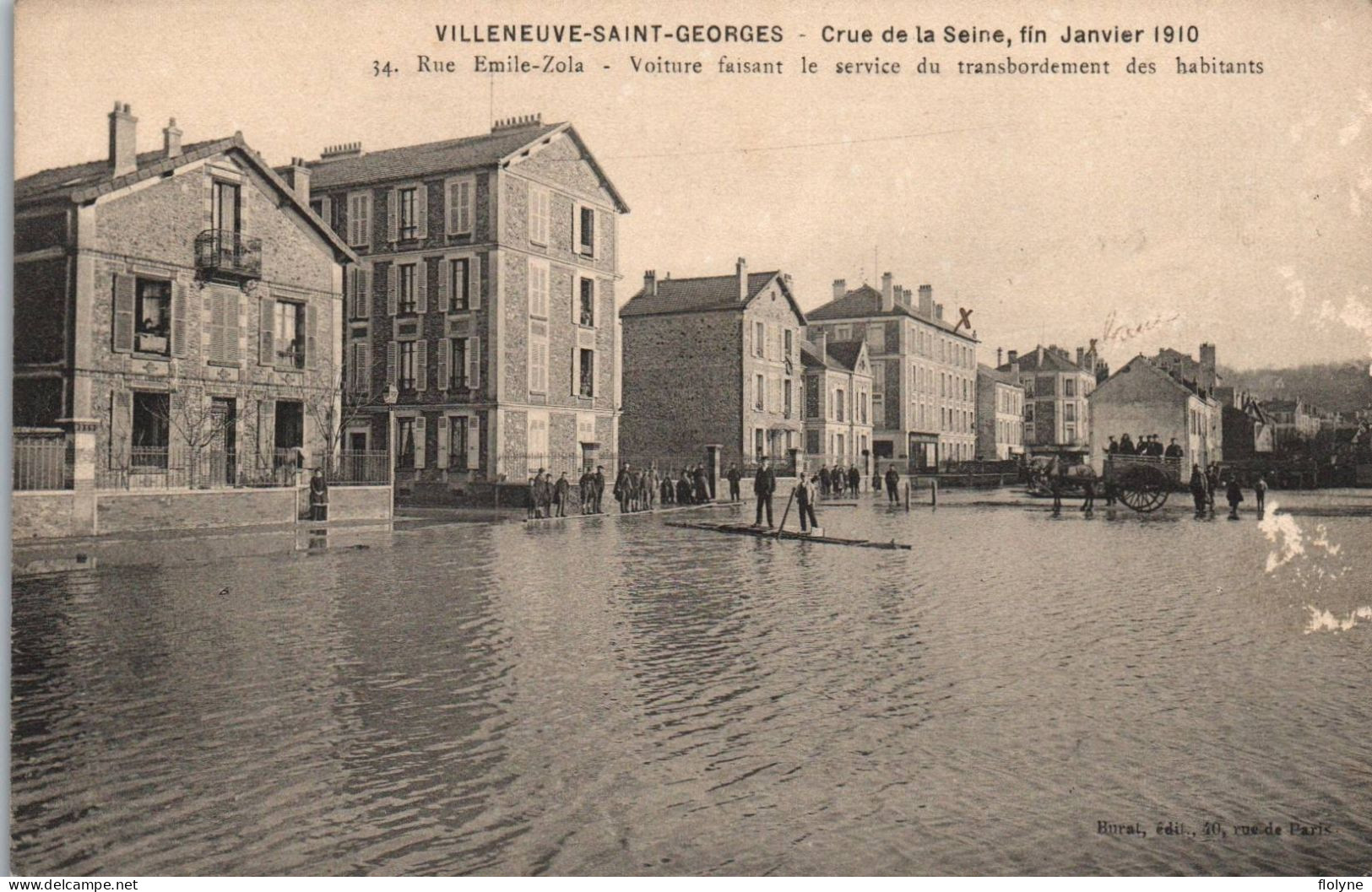 Villeneuve Saint Georges - Rue émile Zola Pendant La Crue De La Seine , Fin Janvier 1910 - Villeneuve Saint Georges