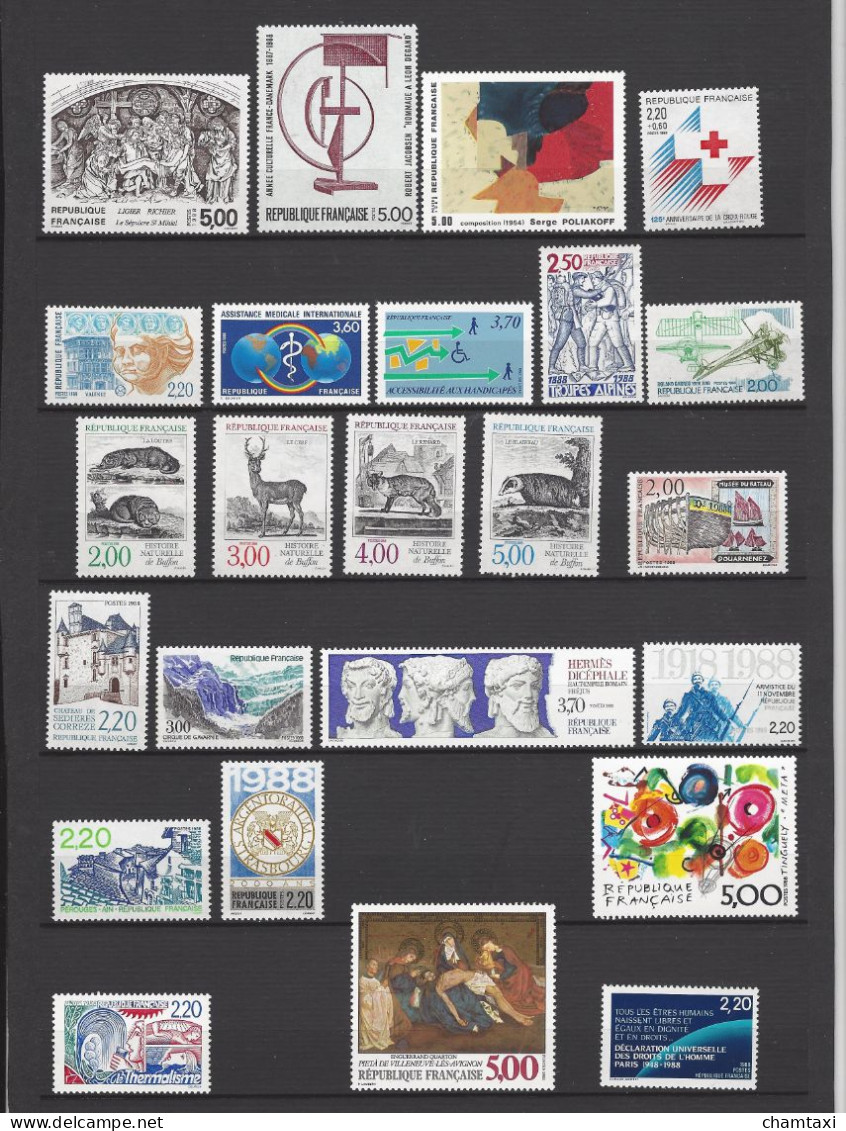 FRANCE 1988 ANNEE COMPLETE 55 TIMBRES DONT TIMBRES ISSUS DE CARNET SAUF CROIX ROUGE - 1980-1989