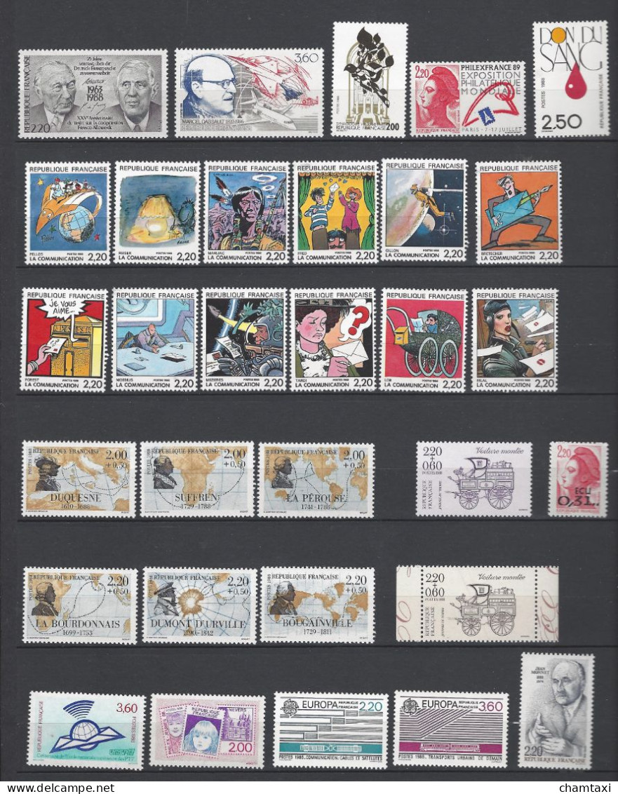 FRANCE 1988 ANNEE COMPLETE 55 TIMBRES BANDE PHILEXFRANCE 89 T 2538 A  4 CARNETS BC 2515 BC 2523 BC2526 A 2037 - 1980-1989