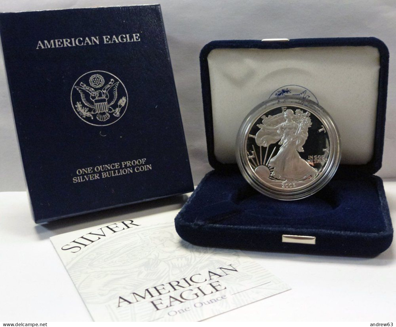 USA - 2003 W - American 1 Oz Silver Eagle Dollar PROOF US Mint With Box & COA - 2000-…: Sacagawea