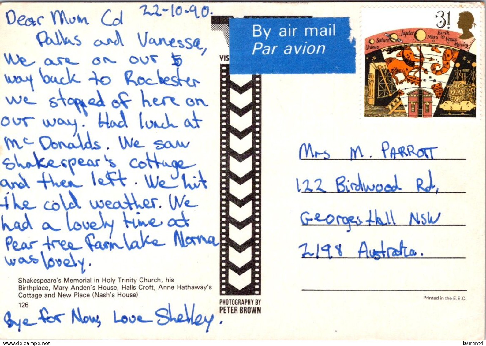 (1 Q 23) UK Posted Within Australia1990 - City Of Stratford Upon Avon (unusual Travelled Without Posrtmark !) - Stratford Upon Avon