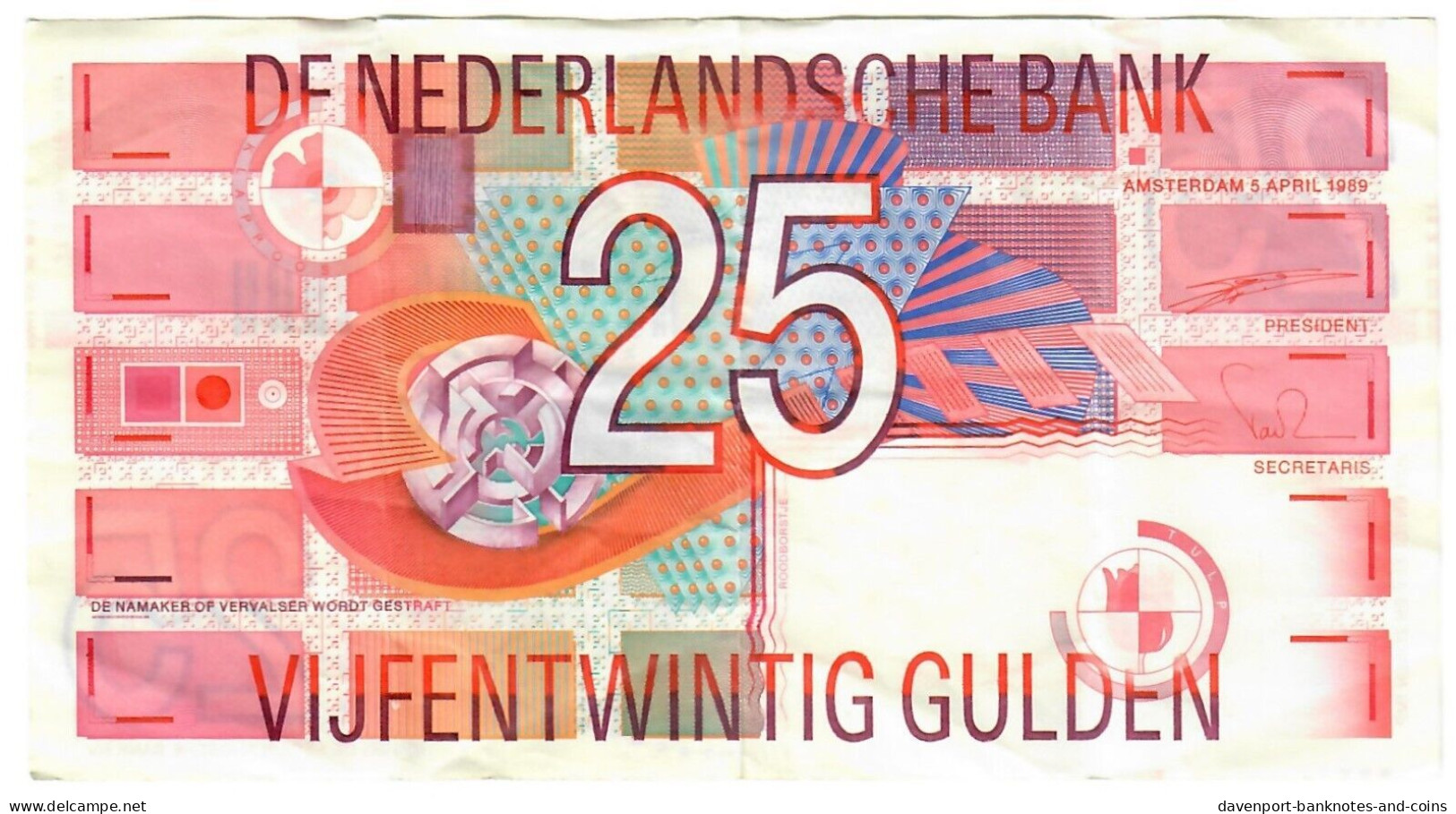 Netherlands 25 Guilders (Gulden) 1989 VF [1] - 25 Florín Holandés (gulden)