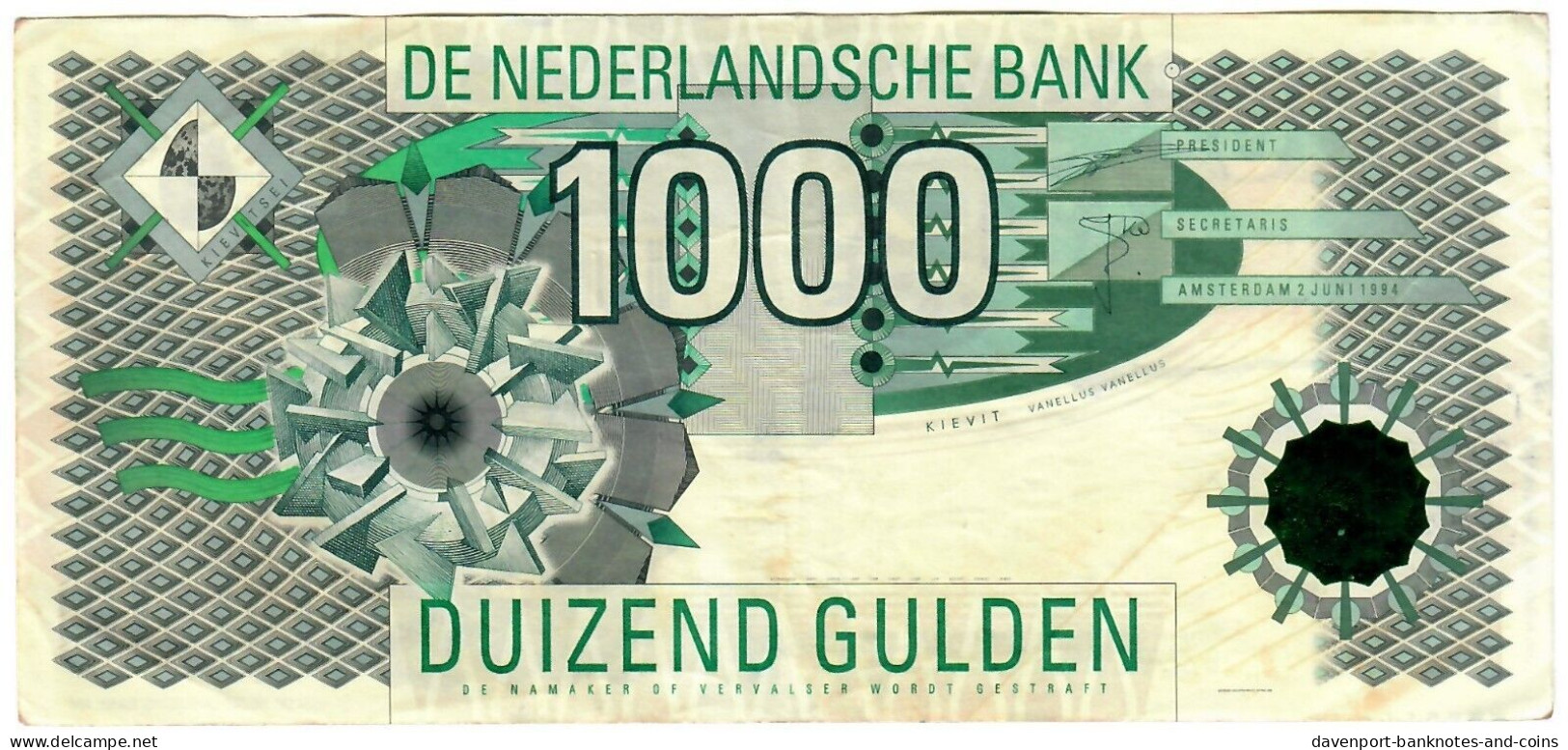 Netherlands 1000 Guilders (Gulden) 1994 VF - 1000 Florín Holandés (gulden)