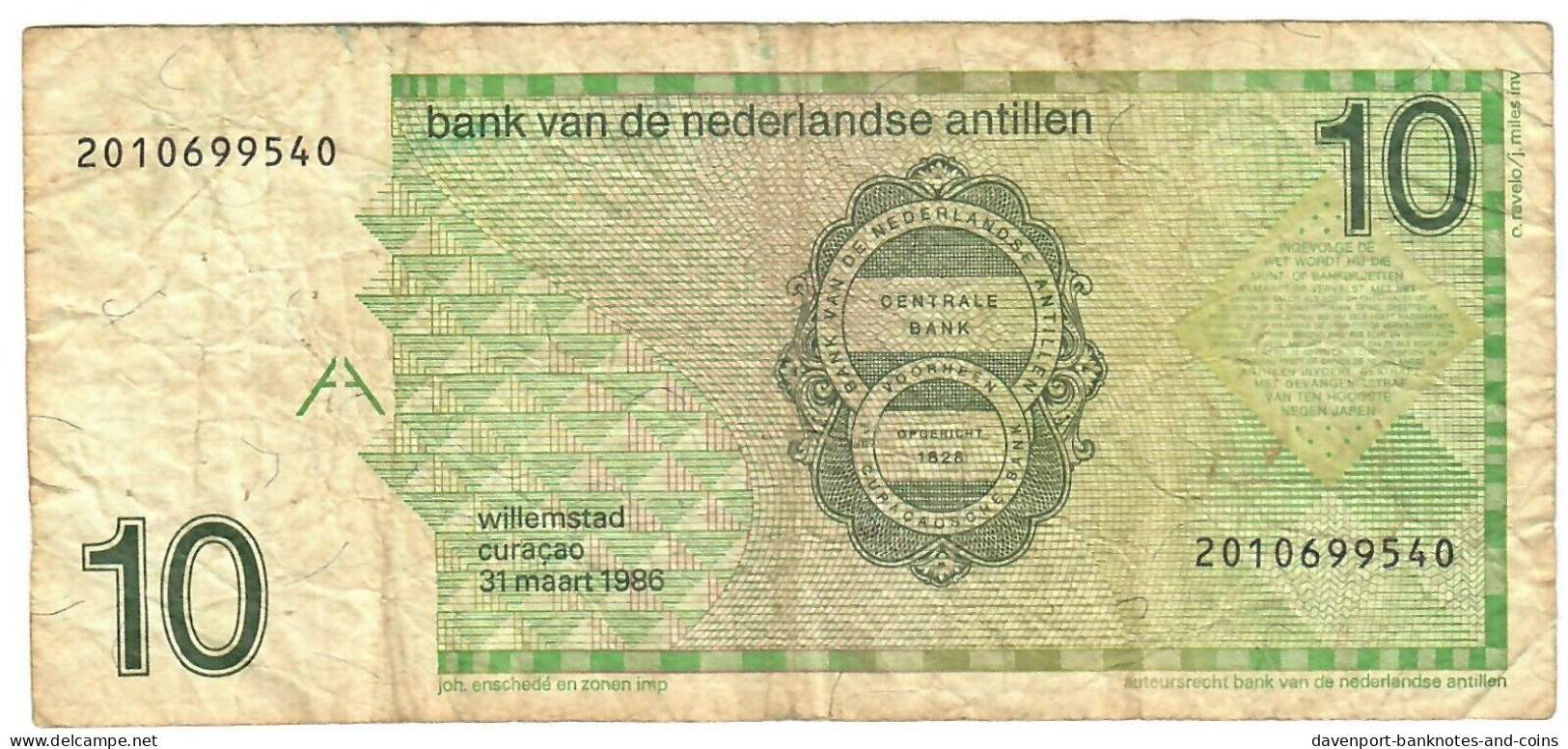 Netherlands Antilles 10 Guilders (Gulden) 1986 F [4] - Antilles Néerlandaises (...-1986)