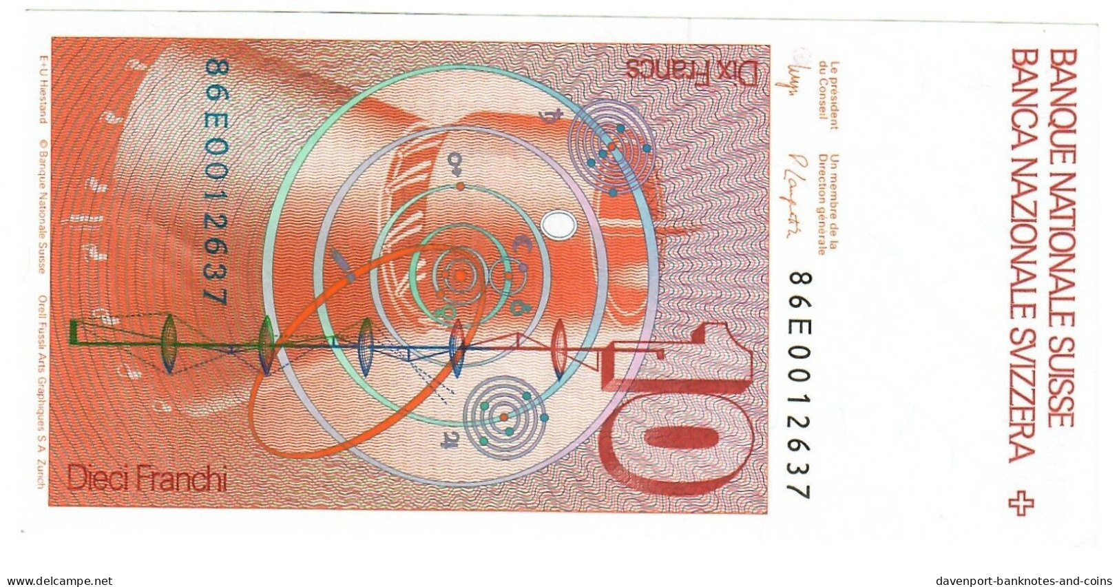 Switzerland 10 Francs 1986 AUNC "Wyss-Languetin" - Switzerland