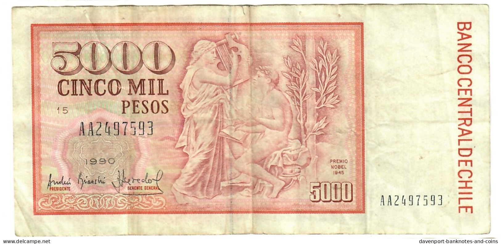 Chile 5000 Pesos 1990 F "AA" - Chile