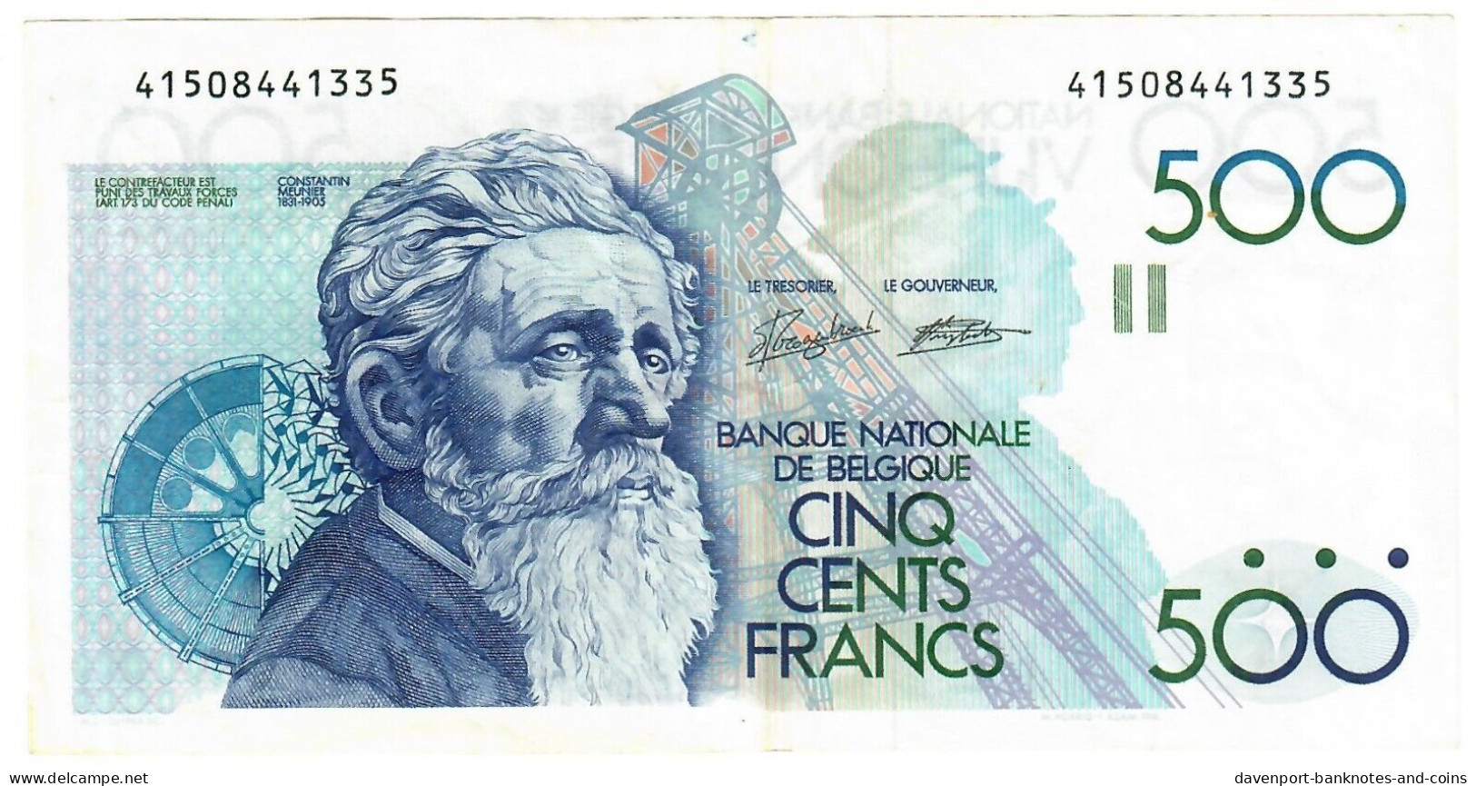 Belgium 500 Francs (Frank) 1980 VF "Droogenbroeck/Verplaetse" - 500 Franchi