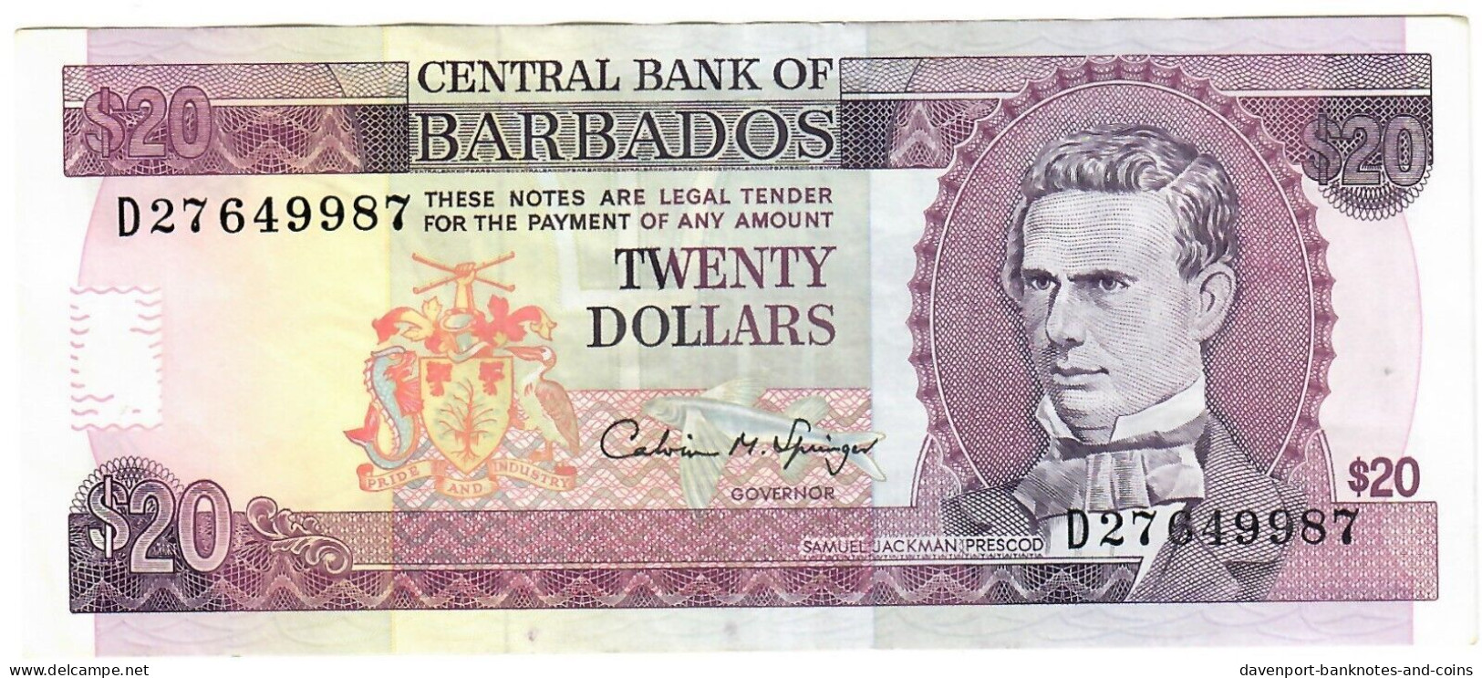 Barbados 20 Dollars 1993 EF "Springer" [4] - Barbades