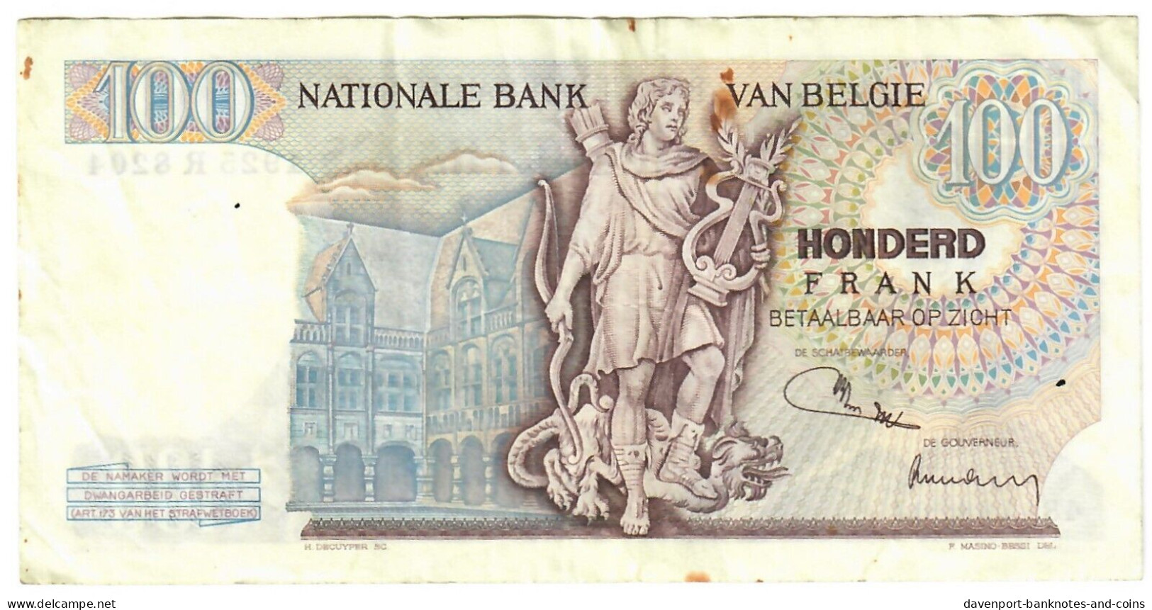 Belgium 100 Francs (Frank) 1972 VF "Jordens/Vandeputte" - 100 Franchi