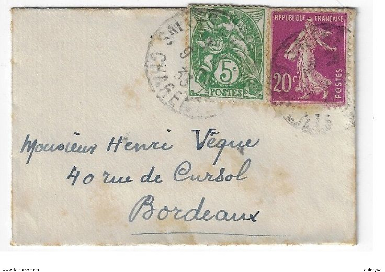 Enveloppe Carte De Visite Mignonnette 5c Blanc + 20c Lilas-Rose Yv 111 190 Ob 1933 - Lettres & Documents