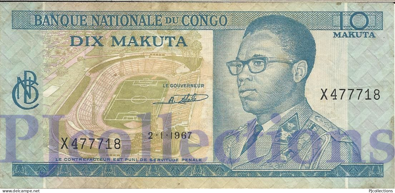 CONGO DEMOCRATIC REPUBLIC 10 MAKUTA 1967 PICK 9a VF - Demokratische Republik Kongo & Zaire