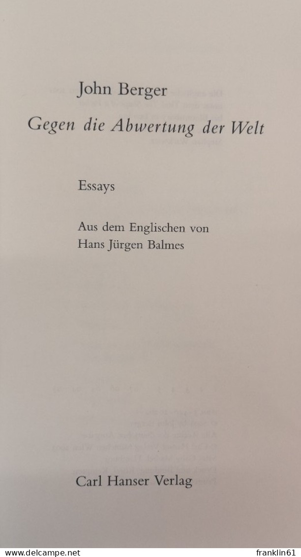 Gegen Die Abwertung Der Welt. Essays. - Poesía & Ensayos