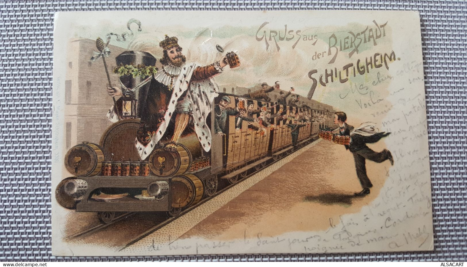 Gruss Aus Bierstadt Schiltigheim , Fete De La Biere , Style Gruss Train En Gros Plan , Dos 1900 - Schiltigheim