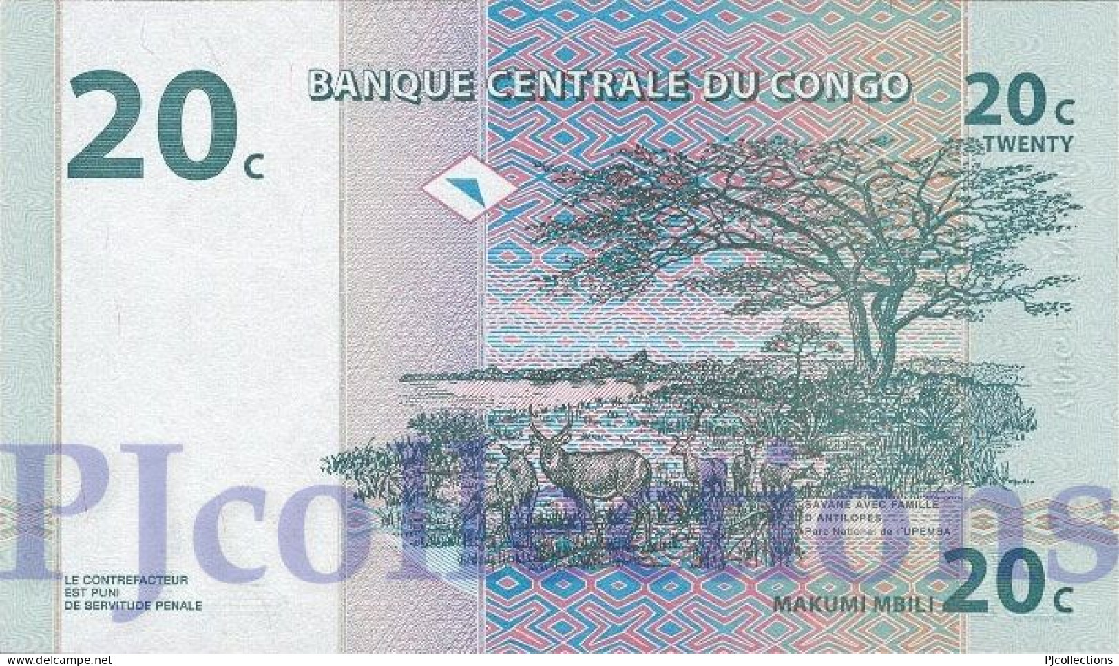 CONGO DEMOCRATIC REPUBLIC 20 CENTIMES 1997 PICK 83a UNC - Democratic Republic Of The Congo & Zaire