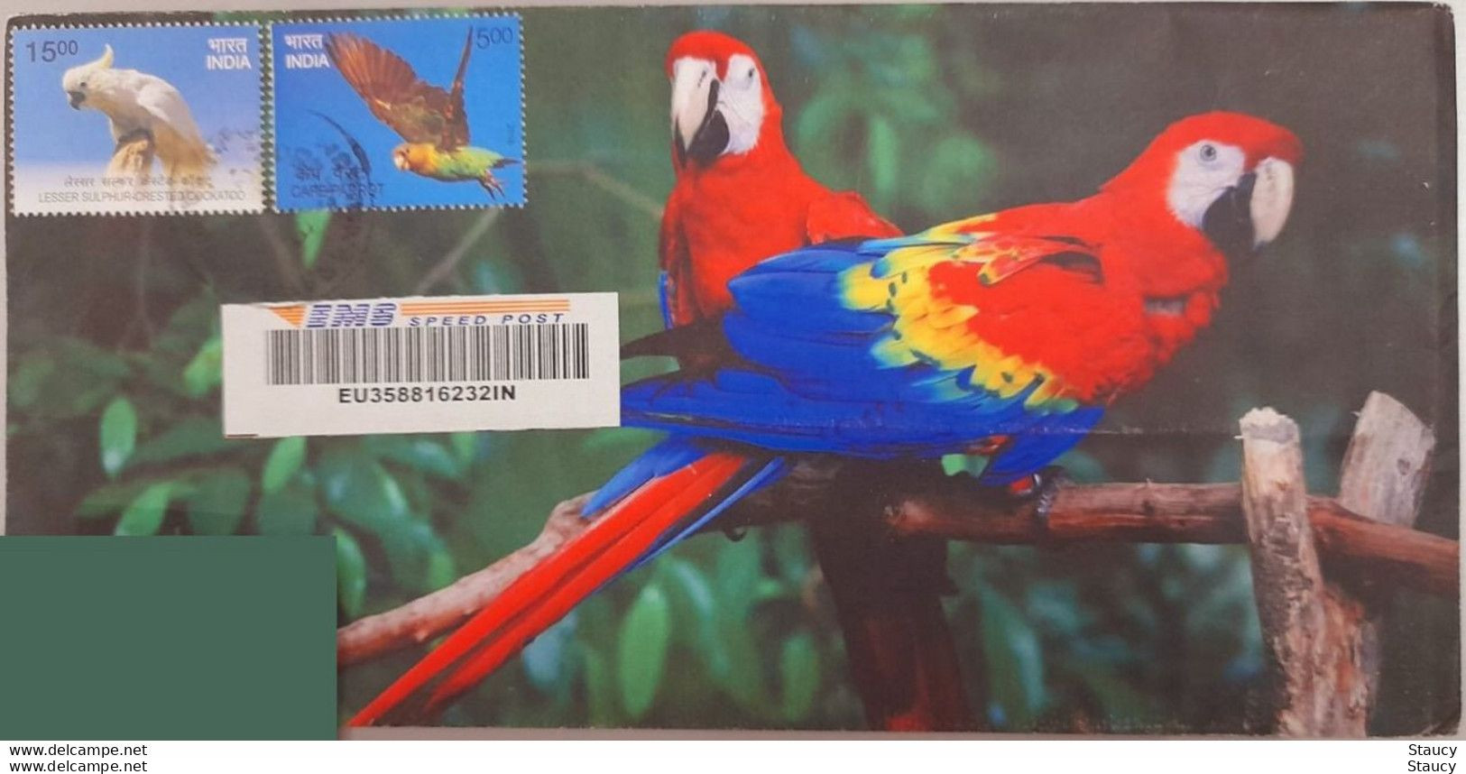 India 2018 Registered Speed Post Cover On Exotic Birds Issue Stamps / Parrots On Stamp Postally / Commercially Used - Cuco, Cuclillos