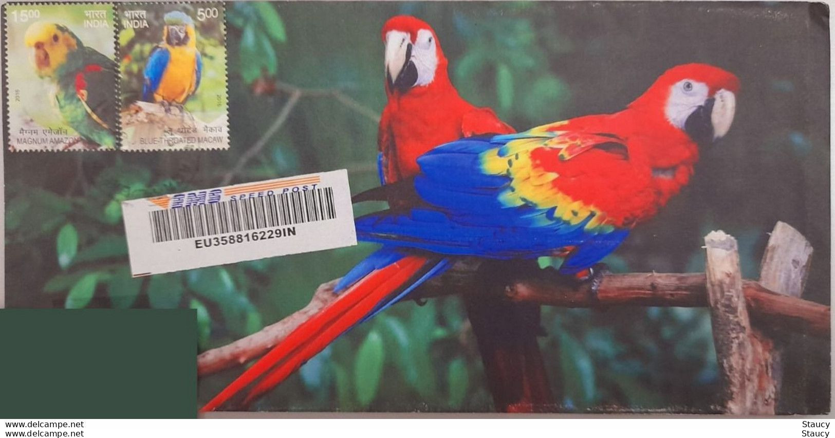 India 2018 Registered Speed Post Cover On Exotic Birds Issue Stamps / Parrots On Stamp Postally / Commercially Used - Cuckoos & Turacos