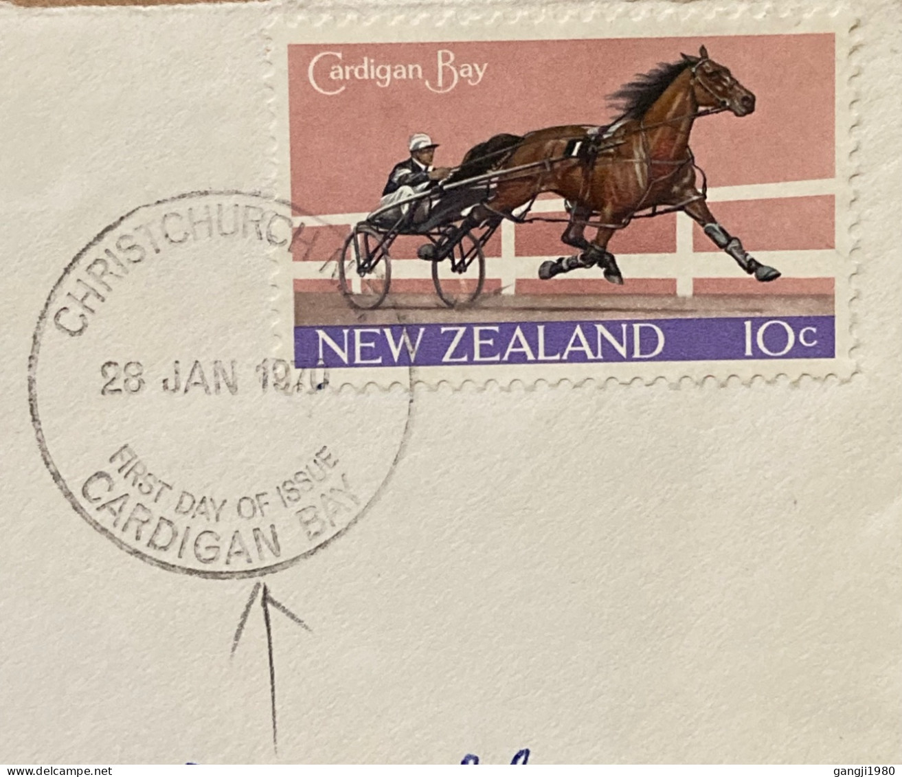 NEW ZEALAND 1970, ILLUSTRATE SOUVENIR COVER, HORSE & CART RIDER, PRIVATE PRINTED, STAKE WINNER IN TROTTING HISTORY, CHRI - Brieven En Documenten