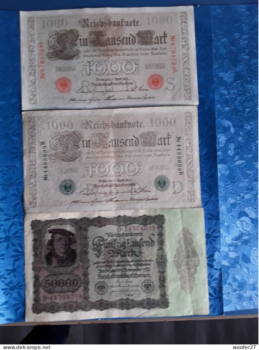 3 BILLETS ALLEMAND REICHSBANKNOTE ALLEMAGNE 1000   50000 - 1.000 Mark