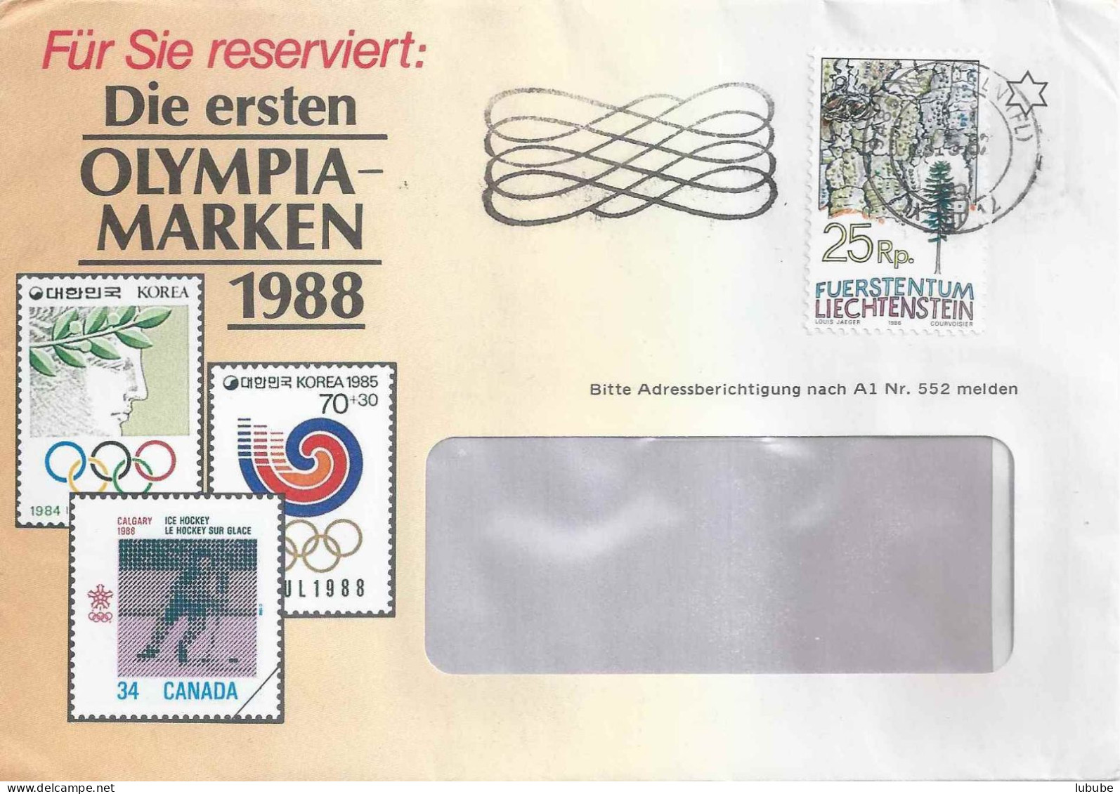 Vorausentwertung  "Olympia Marken, Nendeln"           1987 - Brieven En Documenten