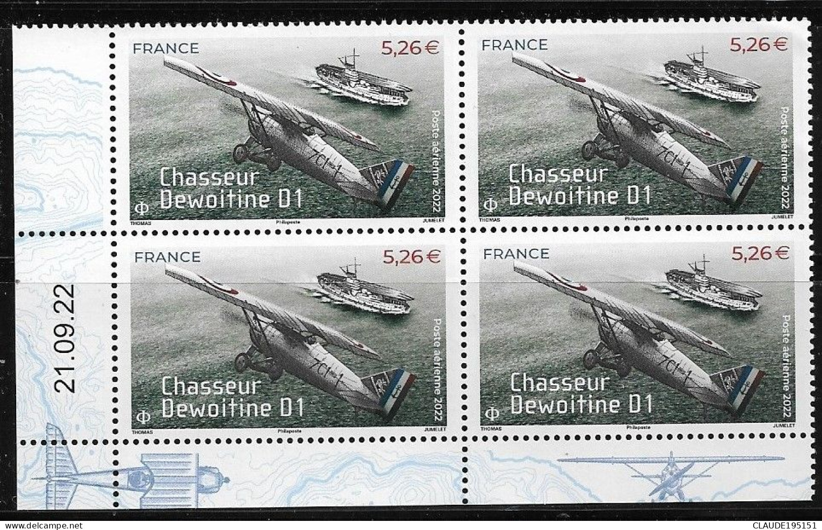 FRANCE 2022 P.A   N° 92**  DU 21.09.22 COIN DATE GOMME D'ORIGINE SANS CHARNIÈRE  NEUF TTB      2 SCANS - Airmail