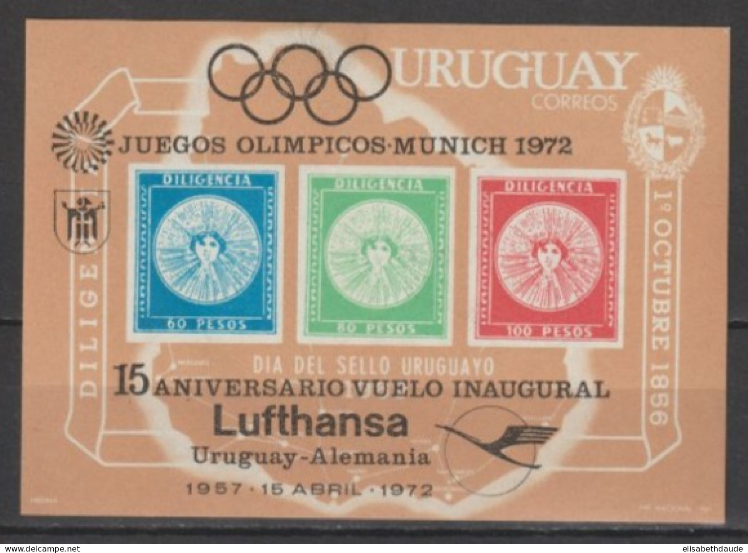 URUGUAY - 1972 - BLOCS JEUX OLYMPIQUES - YVERT N°21 ** MNH  - COTE = 30 EUR - Uruguay