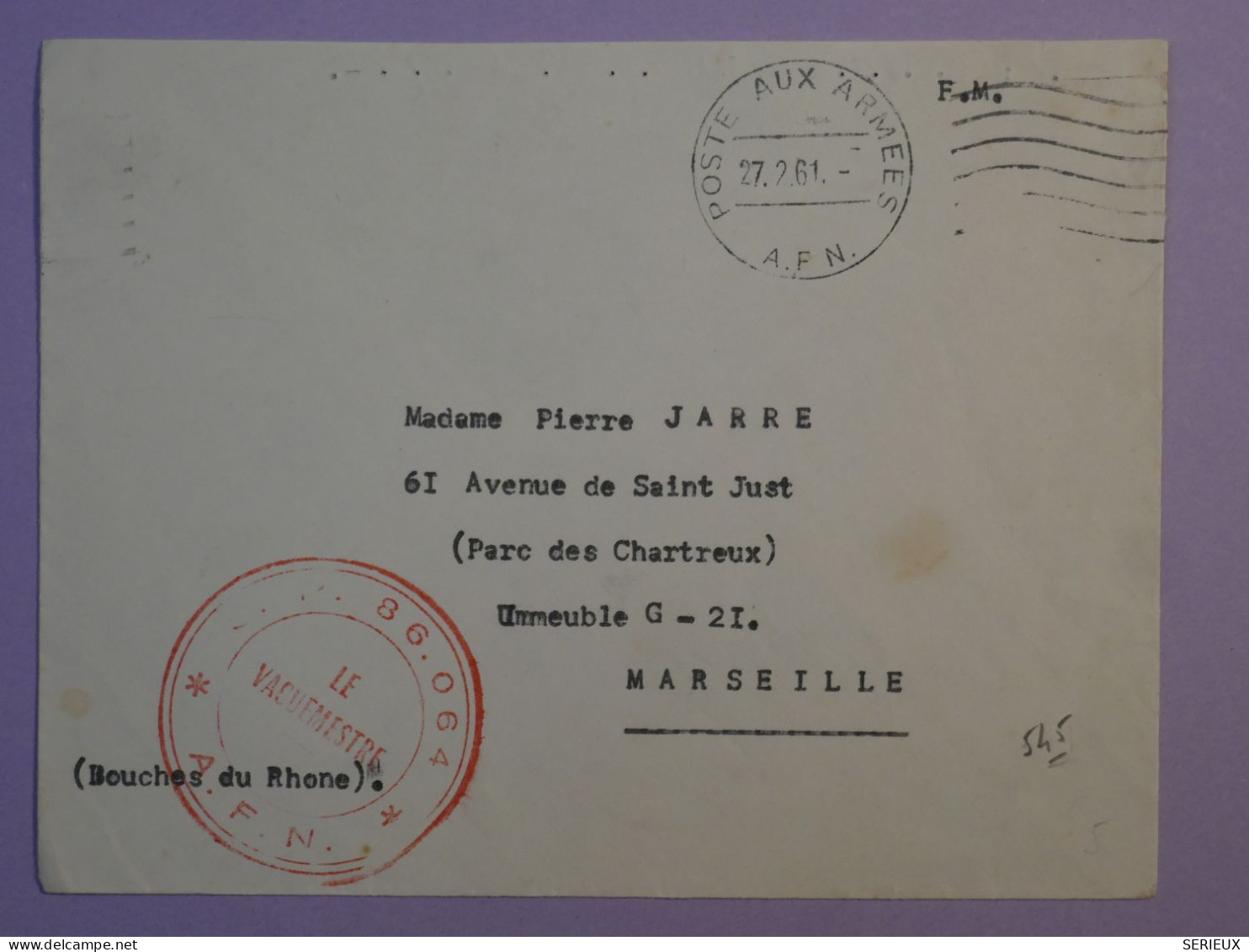 BQ18 FRANCE   BELLE LETTRE AFN  AFRIQUE  1961 A MARSEILLE  + 2 EME DIVISION BLINDEE+ AFF.  PLAISANT++ - Autres & Non Classés