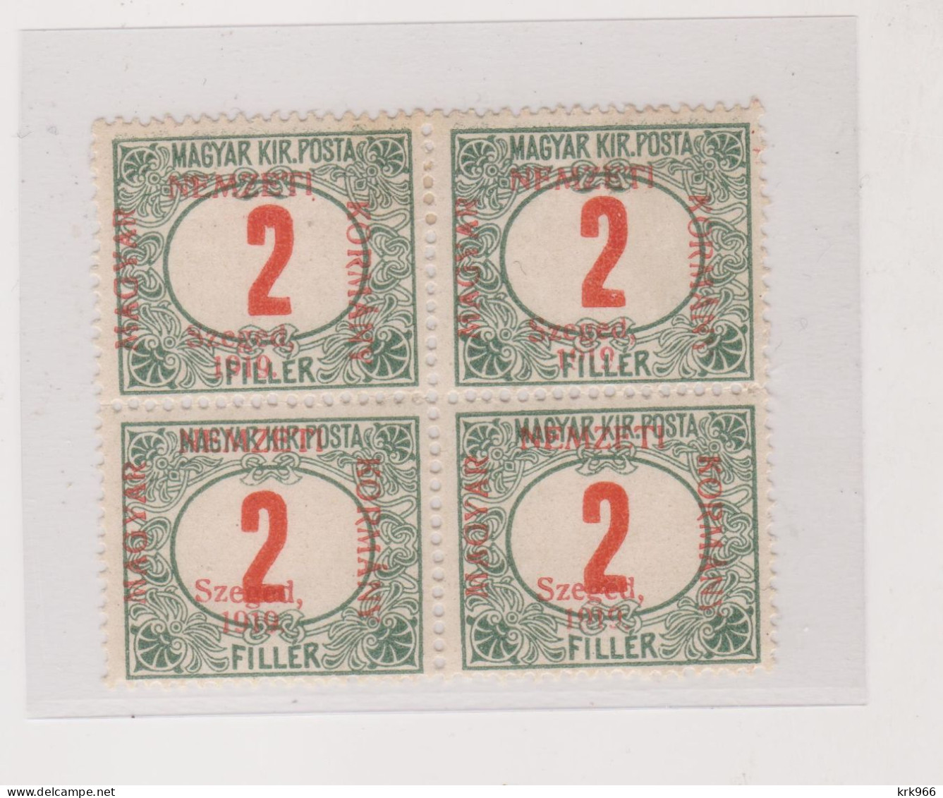 HUNGARY 1919 SZEGED SZEGEDIN Locals Postage Due  Mi 1 Bloc Of 4 Hinged/ MNH - Local Post Stamps