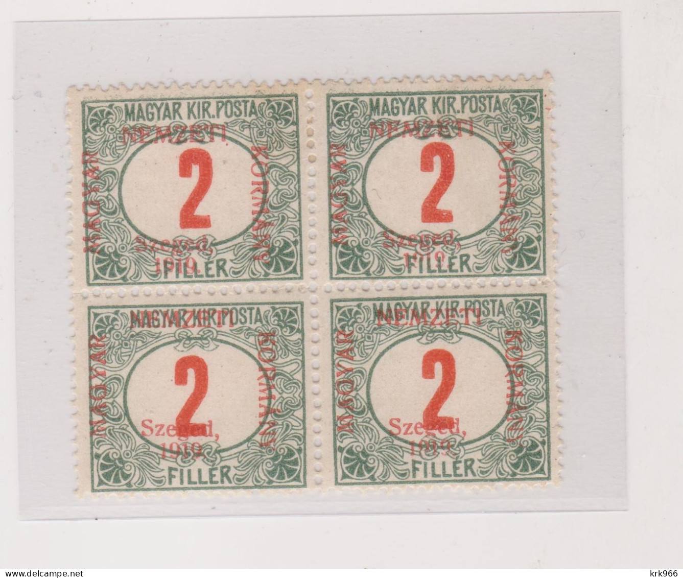 HUNGARY 1919 SZEGED SZEGEDIN Locals Postage Due  Mi 1 Bloc Of 4 Hinged/ MNH - Emissioni Locali